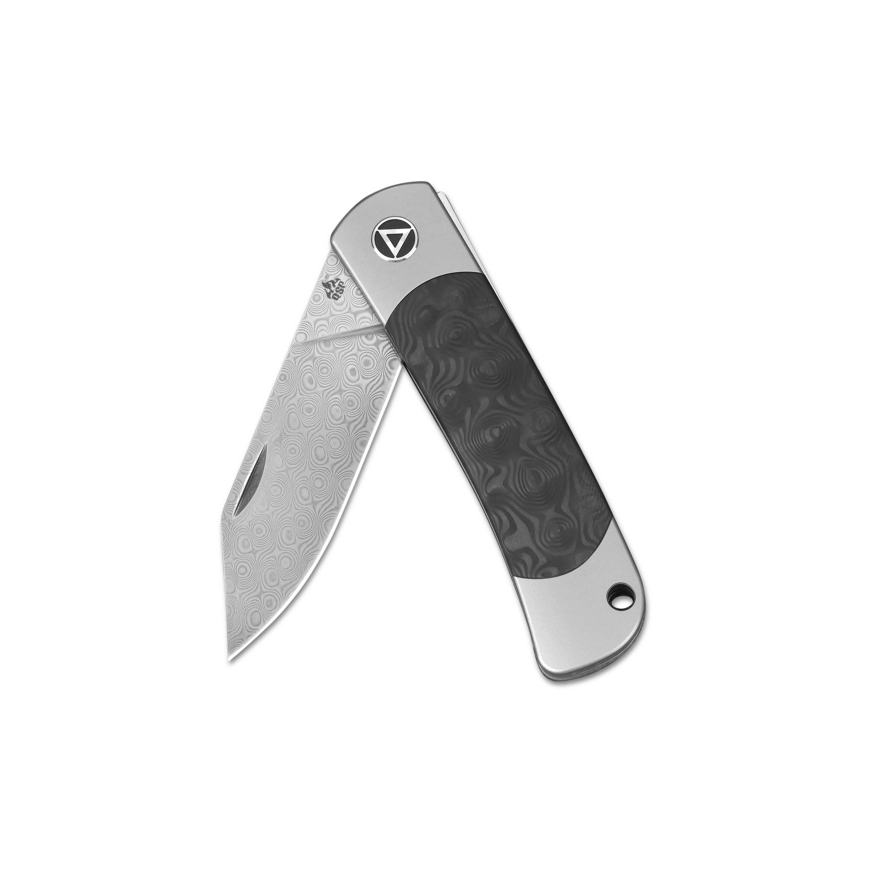 QSP Falcon Slip Joint Pocket Knife - Damascus Steel Blade, Titanium Handle with Marbled Carbon Fiber - EDC, Camping, Outdoor & Everyday Carry Knife