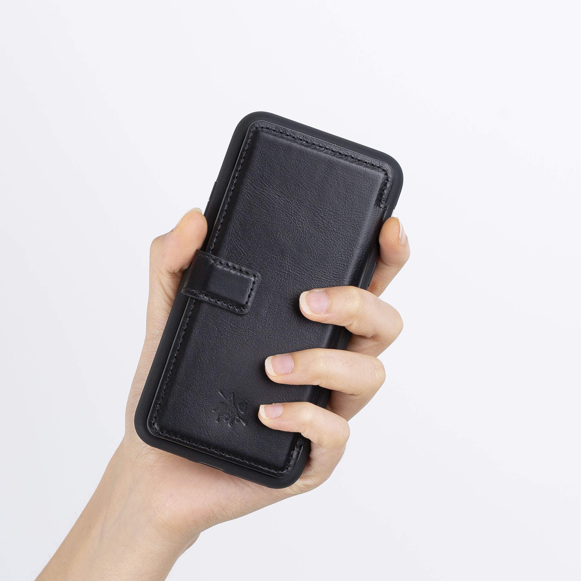 Venito Verona Genuine Leather iPhone X/XS (5.8 inch) Wallet Case with RFID Blocking - Slim Flip Cover Phone Case in Rustic Black - Perfect for Business Travel & Everyday Protection