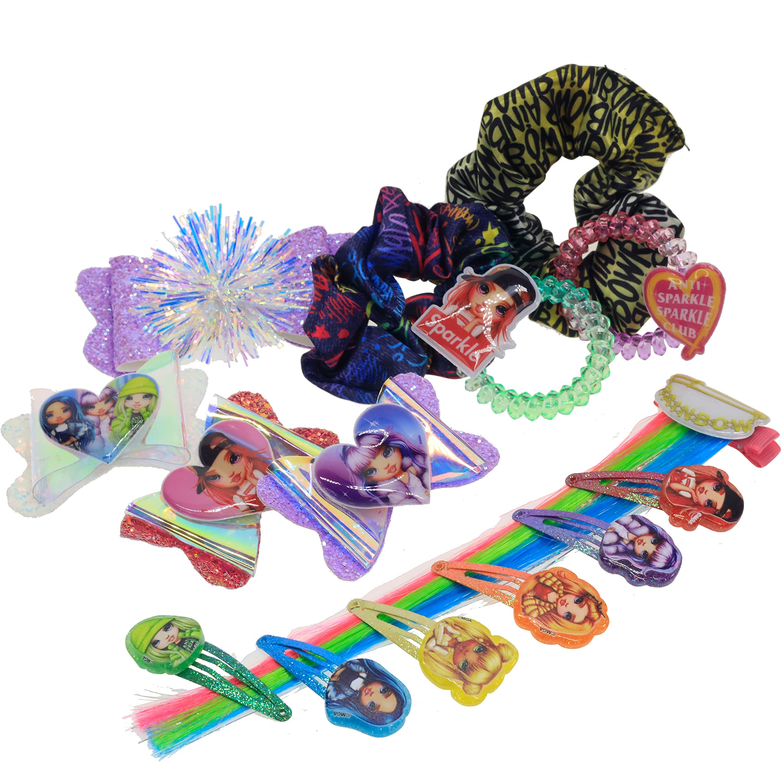 Rainbow High Fashion Doll Hair Accessories Set - 15 Pcs with Hair Bows, Extensions, Scrunchies & Clips | Perfect Gift for Girls Ages 3+ | Great for Birthday Parties, Sleepovers, Dress-Up Play & Doll Styling