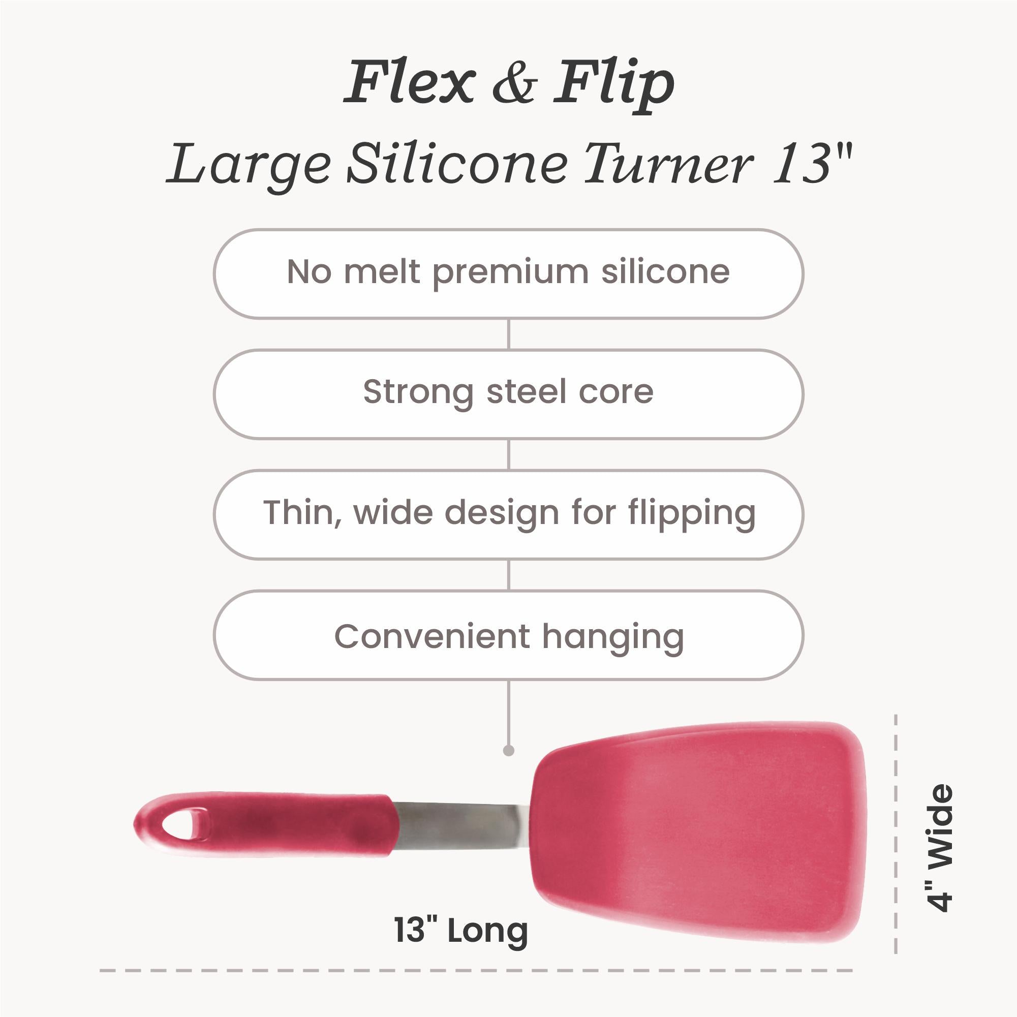 Flex & Flip Large Silicone Turner Spatula - Heat Resistant, Non-Stick Cooking Utensil for Flipping Pancakes, Eggs & Burgers - Perfect for Grilling, Baking & Kitchen Use