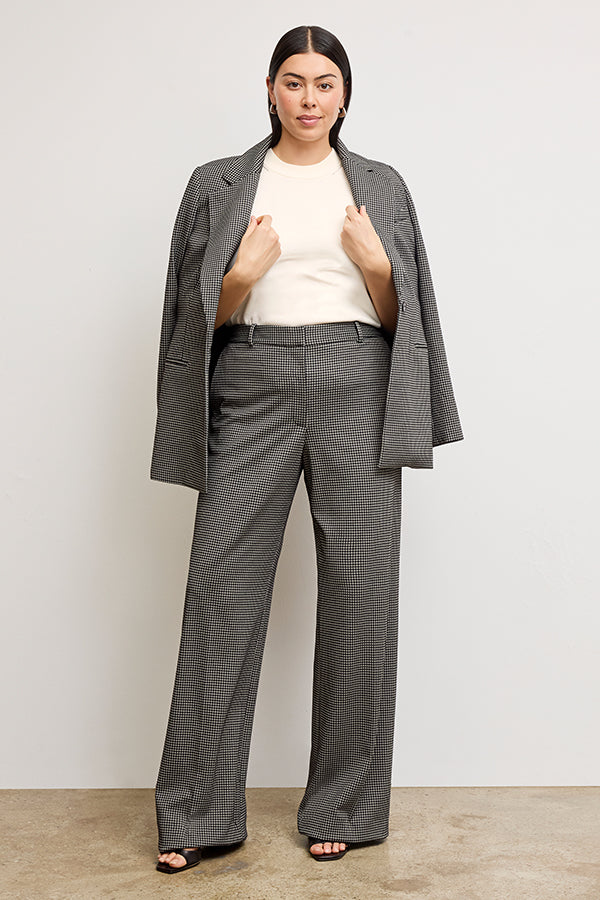 Tinsley Wide Leg Pants for Women - Soft Knit Suiting Fabric with Classic Check Pattern | Office Wear & Casual Outfits