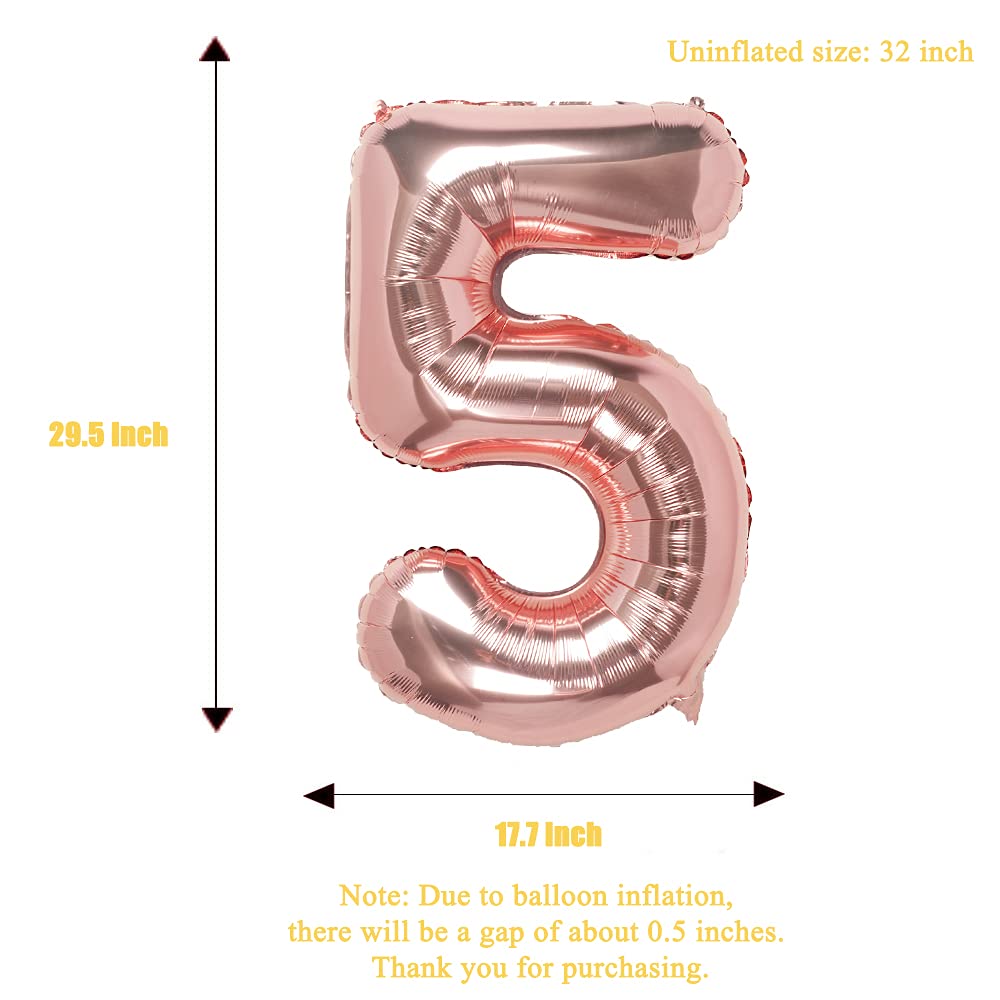 32 Inch Rose Gold Number 5 Foil Balloons - Birthday Party Decorations, Anniversary, Graduation, Baby Shower Supplies - Perfect for Photo Backdrops, Event Centerpieces & Celebration Decor