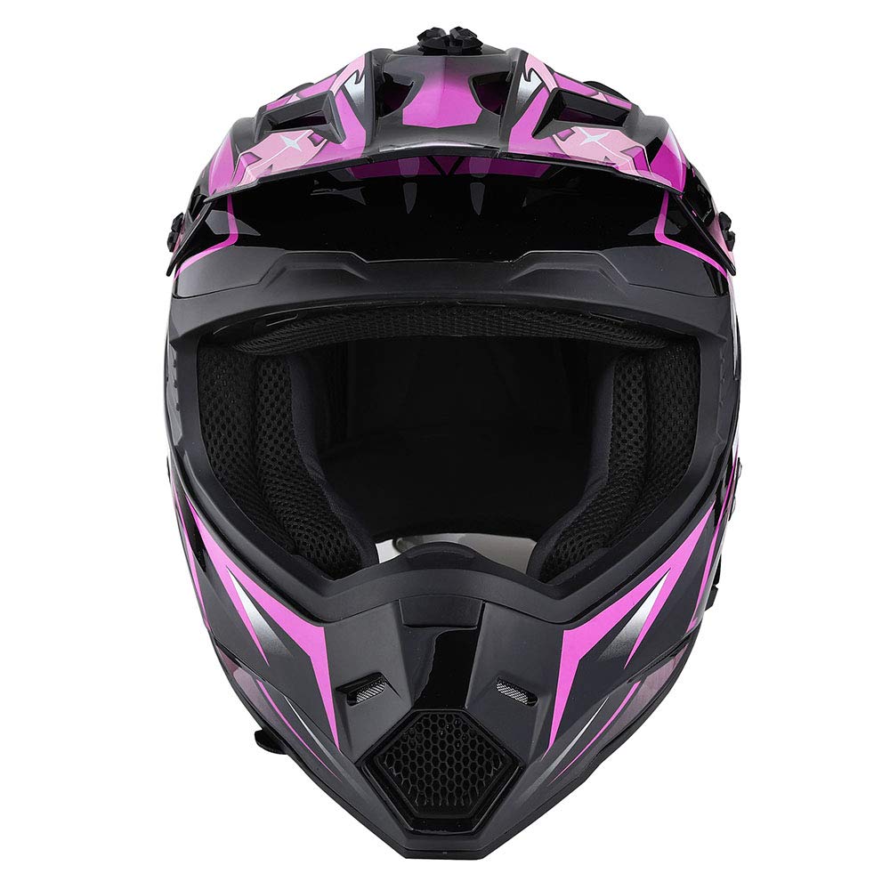 1Storm Adult Motocross Helmet BMX MX ATV Dirt Bike Helmet - Racing Style HF801 with Bluetooth Headset (Sonic Pink) | Lightweight & DOT Approved for Off-Road, Street Riding & Racing