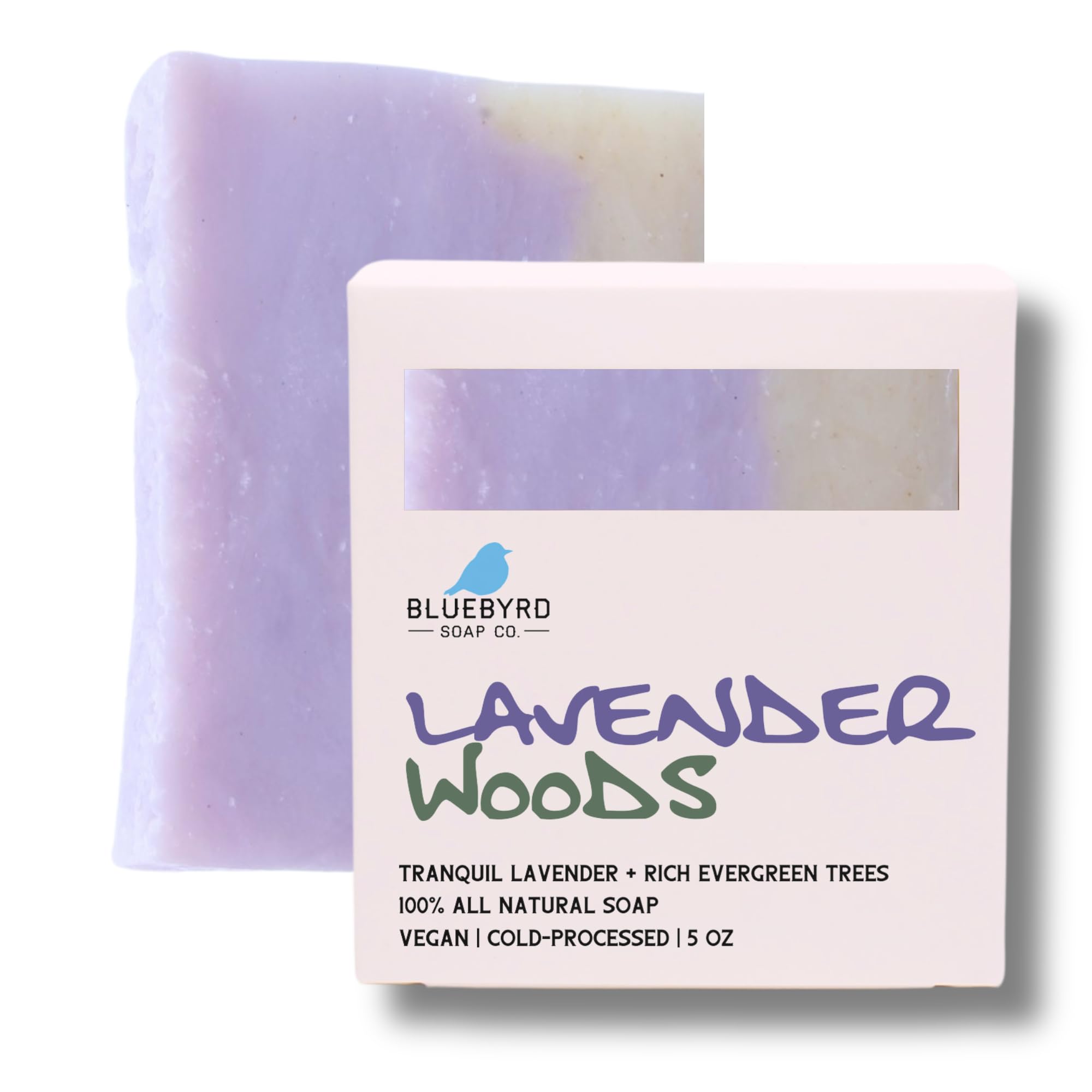 Bluebyrd Soap Co. Lavender Woods Bar Soap - 100% Natural Essential Oil Fragranced, Organic Handmade Body Wash Bar with Skin-Nourishing Ingredients | Gentle Cleansing for Dry & Sensitive Skin | Perfect for Relaxing Baths, Spa Days & Gift Giving