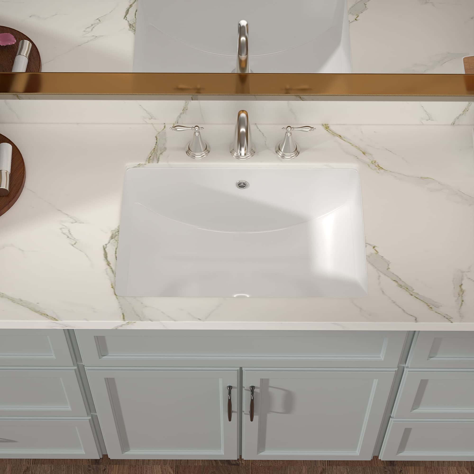 Premium White Porcelain Undermount Bathroom Sink - 20x14 Inch Rectangular Ceramic Vanity Basin with Overflow - Perfect for Modern Bathroom Renovations and Luxury Home Upgrades