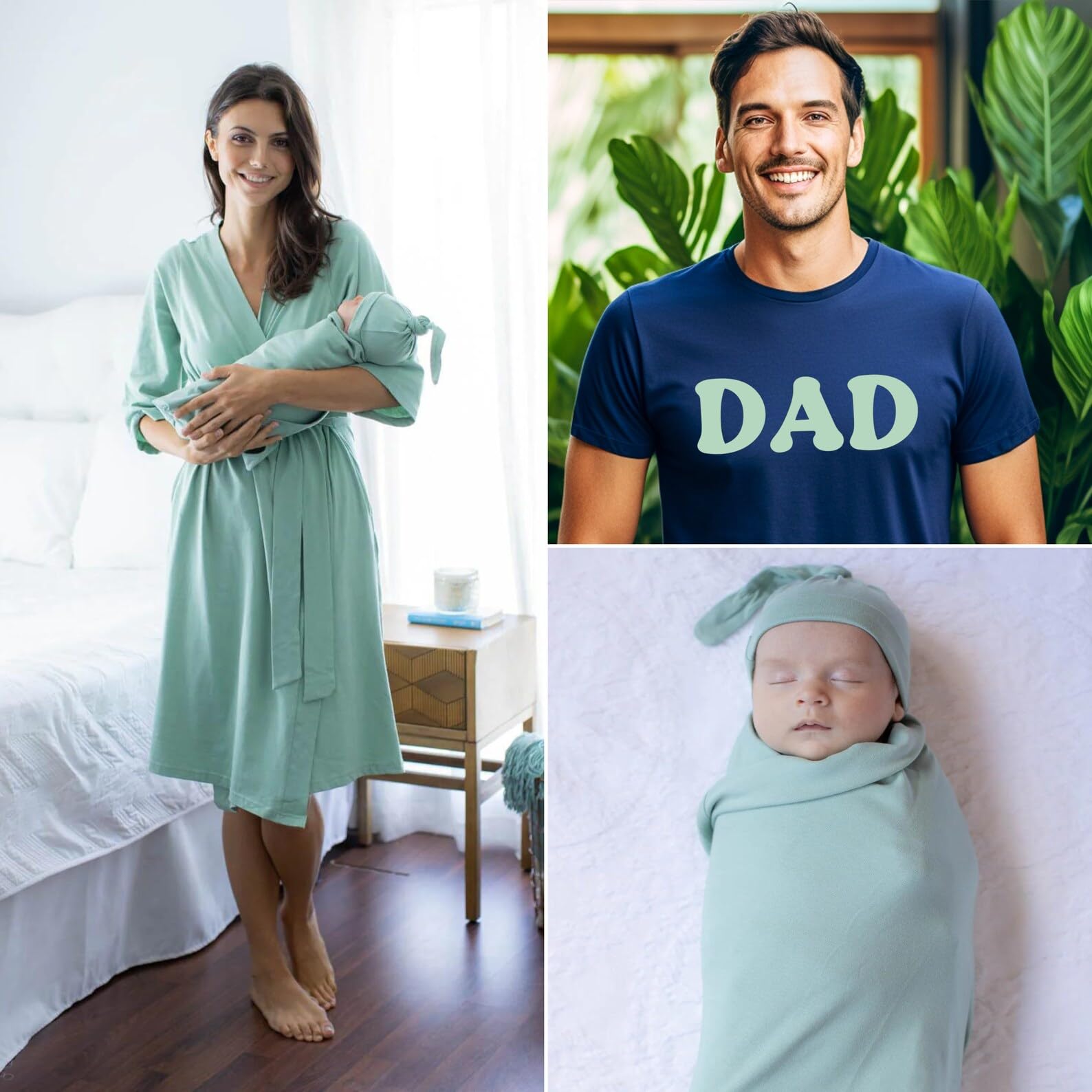 Baby Be Mine Maternity Nursing Delivery Robe & Baby Girl Swaddle Blanket Set with Daddy T-Shirt - Soft Comfortable Postpartum Wear for New Moms and Newborns - Perfect for Hospital Stay, Breastfeeding and Family Photo Shoots