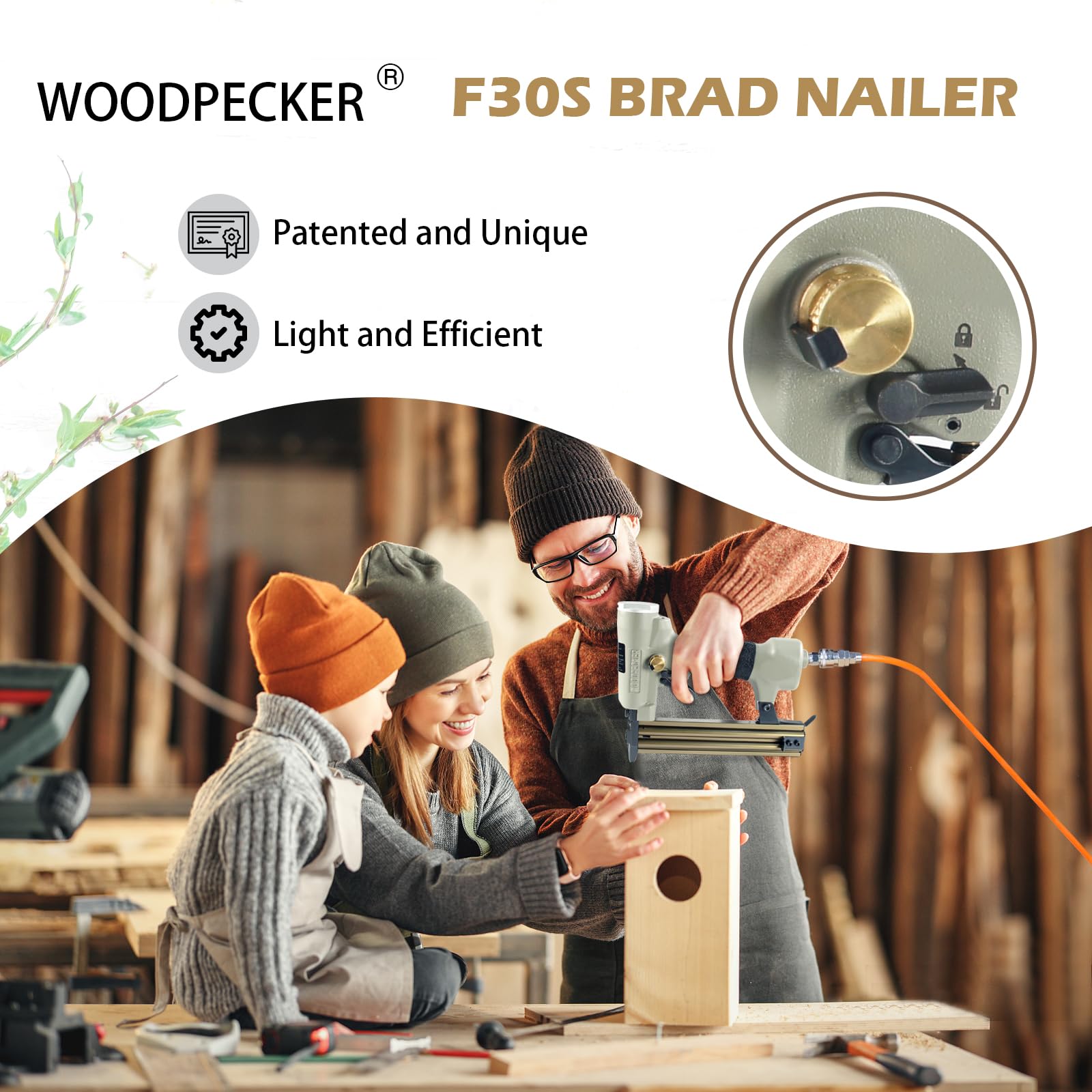Woodpecker F30S 18 Gauge Pneumatic Brad Nailer - 3/8