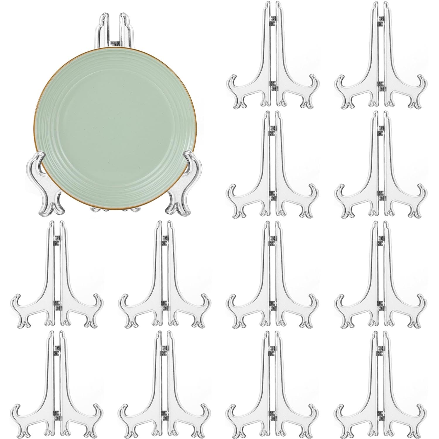 12 Pack 6 Inch Clear Plastic Easels - Picture Frame Stands & Plate Holders for Wedding Displays, Home Decor, Birthday Party Table Decorations - Perfect for Photo Displays, Art Exhibits, and Dessert Table Arrangements
