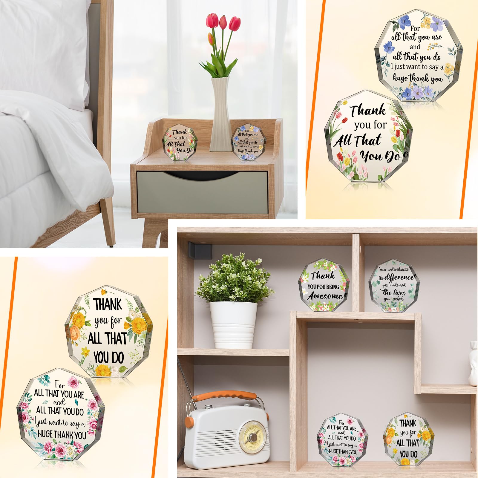 24 Pcs Acrylic Thank You Award Plaques for Women - Coworker Appreciation Gifts, Office Christmas Keepsakes for Friends, Nurses, Teachers - Perfect for Recognition Ceremonies, Retirement Parties & Employee Appreciation Events