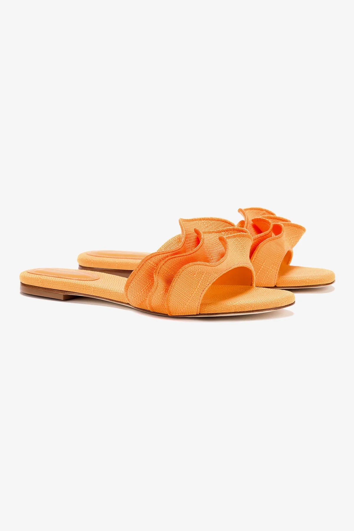 Ivy Ruffle Flat Mule Sandals - Comfortable Summer Slide Shoes in Mango Raffia for Women | Perfect for Beach, Vacation & Casual Outfits