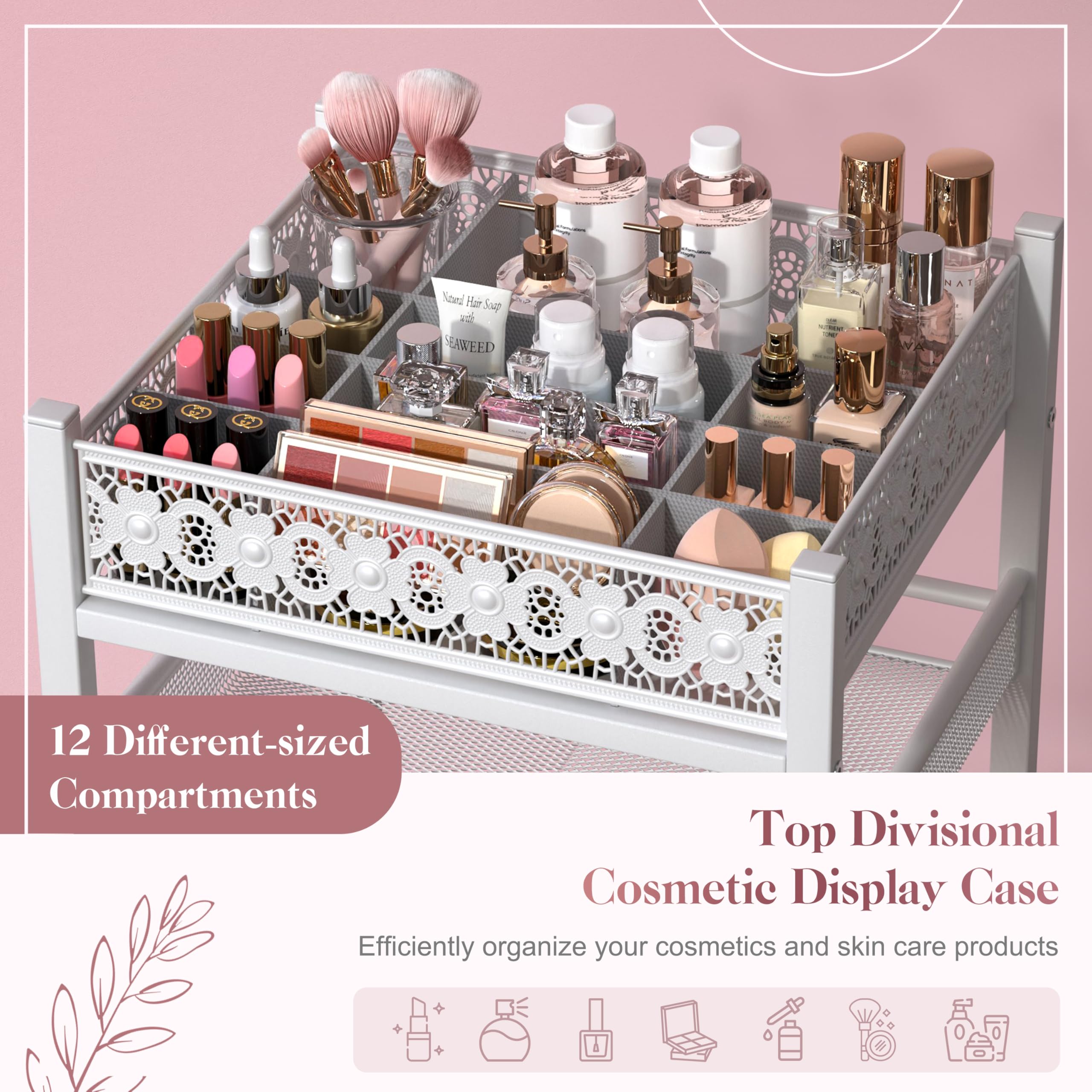 Large Makeup Organizer with Drawers - Cosmetic Storage & Skincare Organizer for Vanity - Beauty Holder Cart for Makeup, Hair Tools & Bathroom Essentials | Perfect for Bedroom Dresser, Bathroom Counter & Salon Organization