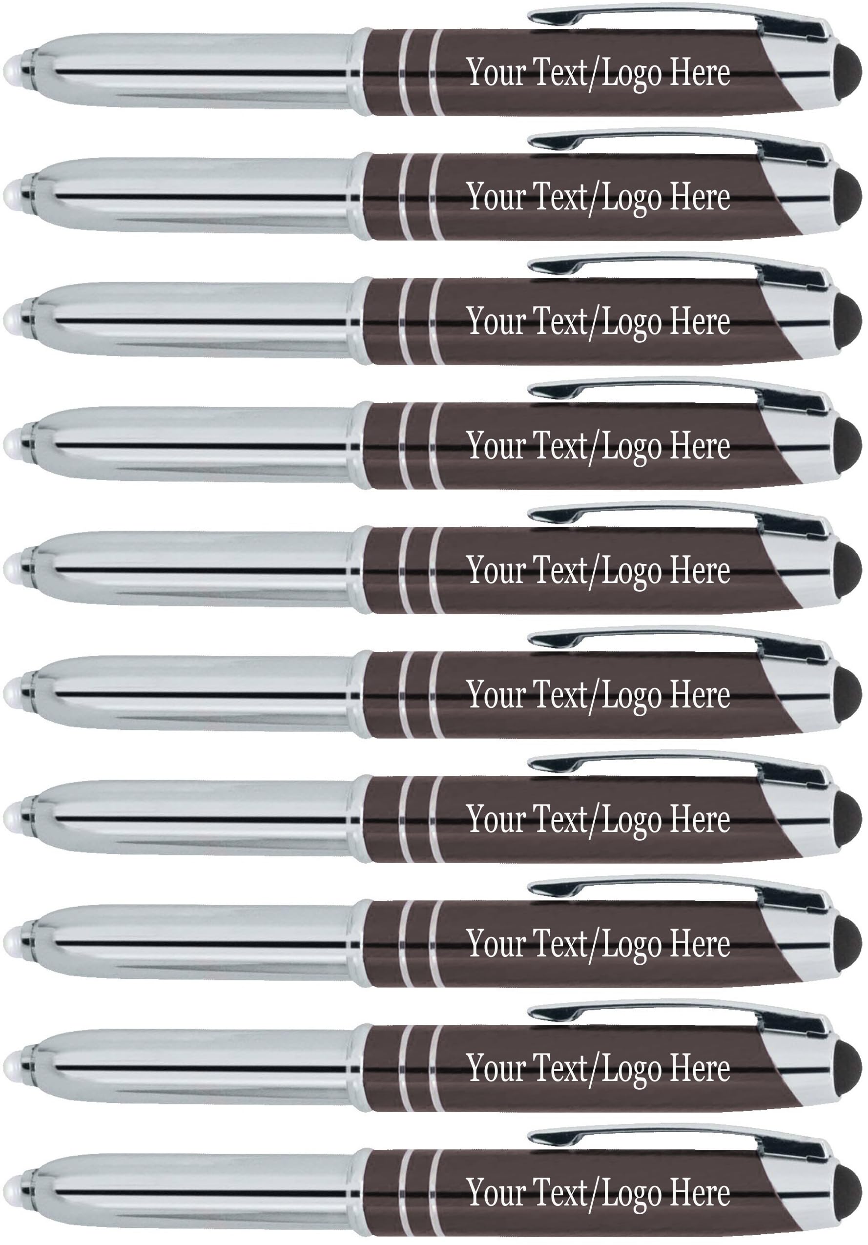Custom Printed Pens Bulk 50 Pack - Personalized with Your Text or Logo - 3-in-1 LED Flashlight, Ballpoint Pen & Touchscreen Stylus - Perfect for Business Promotions, Corporate Gifts, Trade Shows & Events (Grey)