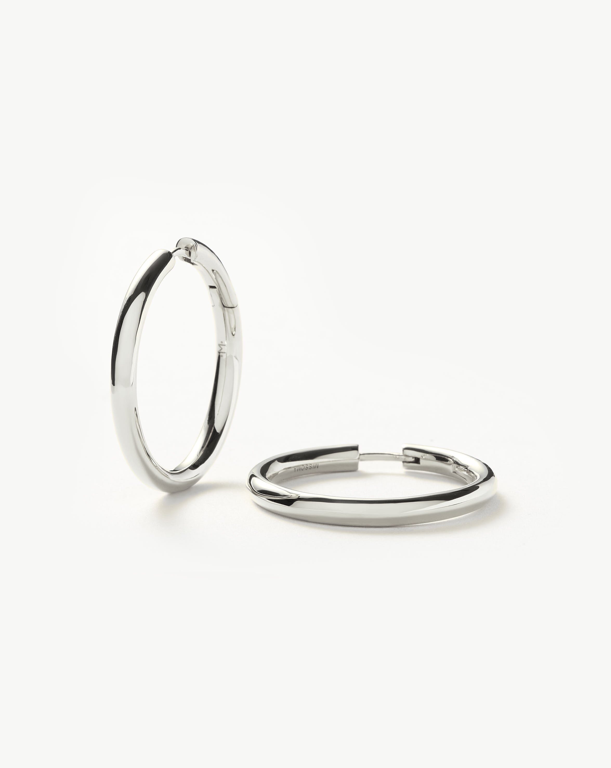 Classic Silver Plated Medium Hoop Earrings for Women - Trendy Tunnel Hoops for Everyday Wear, Parties & Gifts