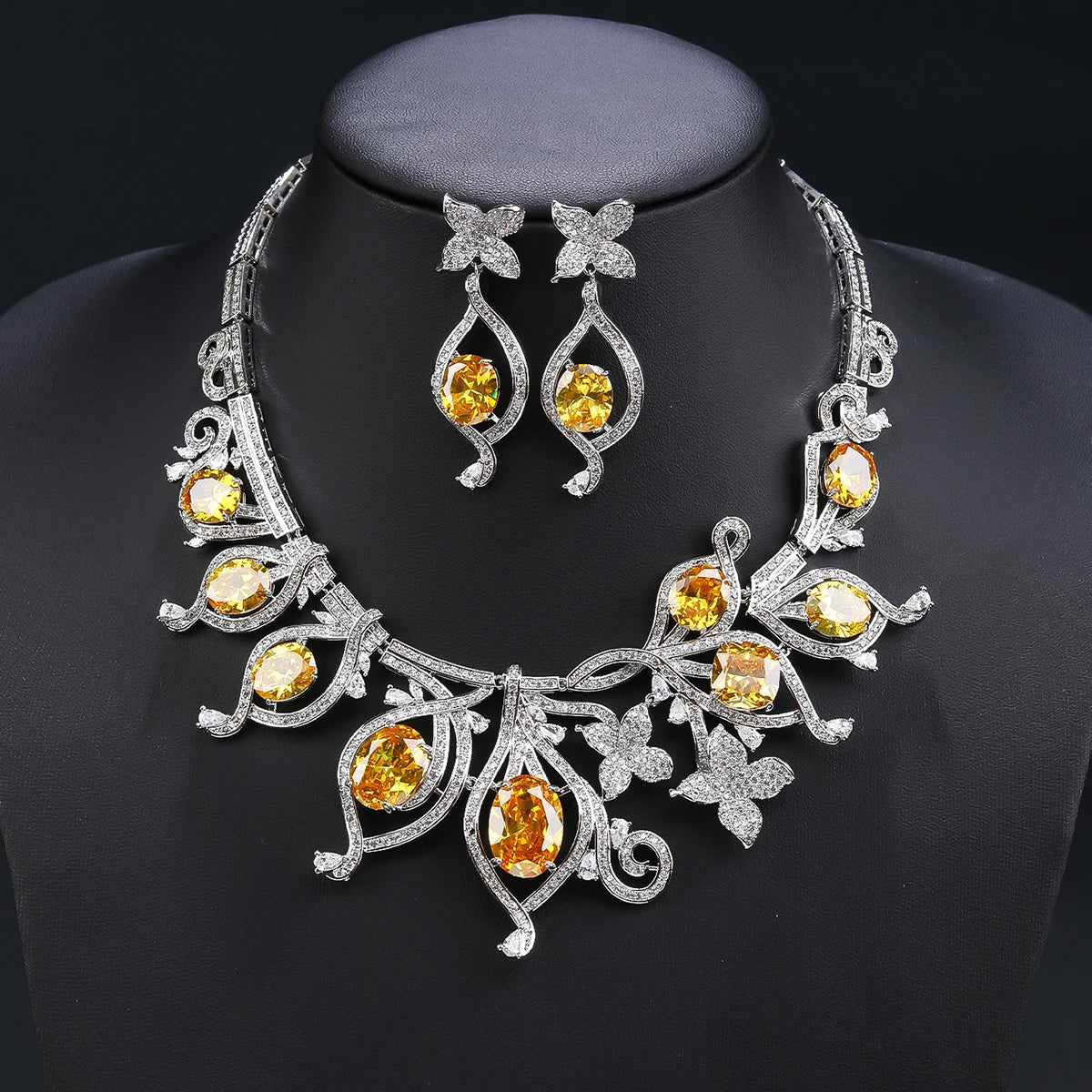 Luxury Cubic Zirconia Bridal Wedding Jewelry Set - Elegant Leaf Design Necklace & Earrings for Women | Perfect for Weddings, Parties & Special Occasions