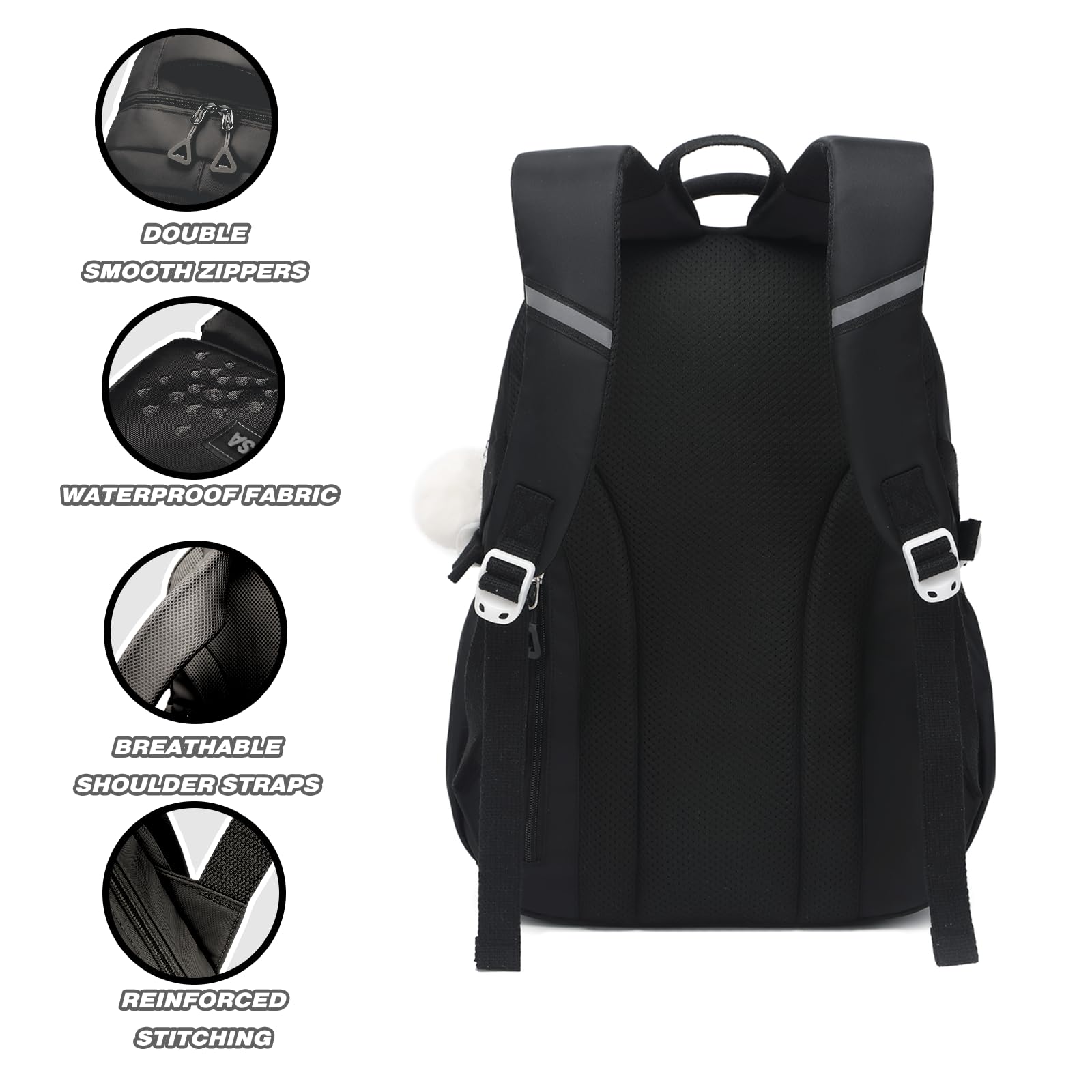 **Stylish Girls School Backpack for Middle & Elementary Students - Large Durable Bookbag for Teen Girls (Black) - Perfect for School, Travel & Daily Use**