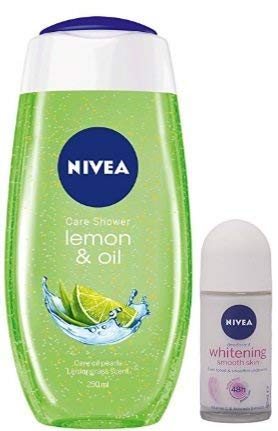 Nivea Lemon & Oil Shower Gel 250ml with Whitening Smooth Skin Roll-On 50ml - Refreshing Bath Care Set for Soft, Glowing Skin | Perfect for Daily Shower & Post-Workout Hydration