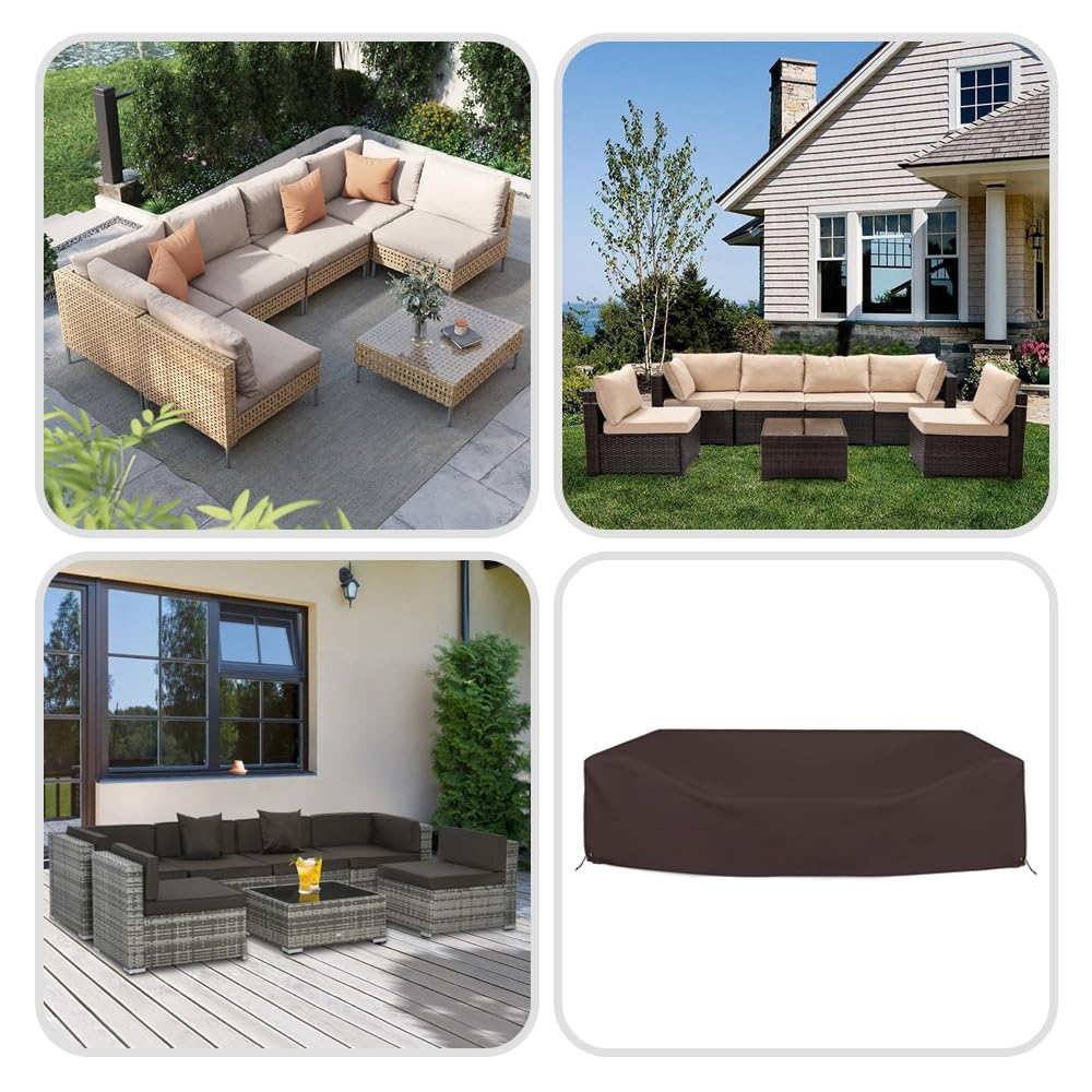 Heavy Duty 18 Oz Waterproof Sectional Sofa Cover - UV & Weather Resistant Outdoor Patio Couch Protector with Air Pockets & Drawstrings (124