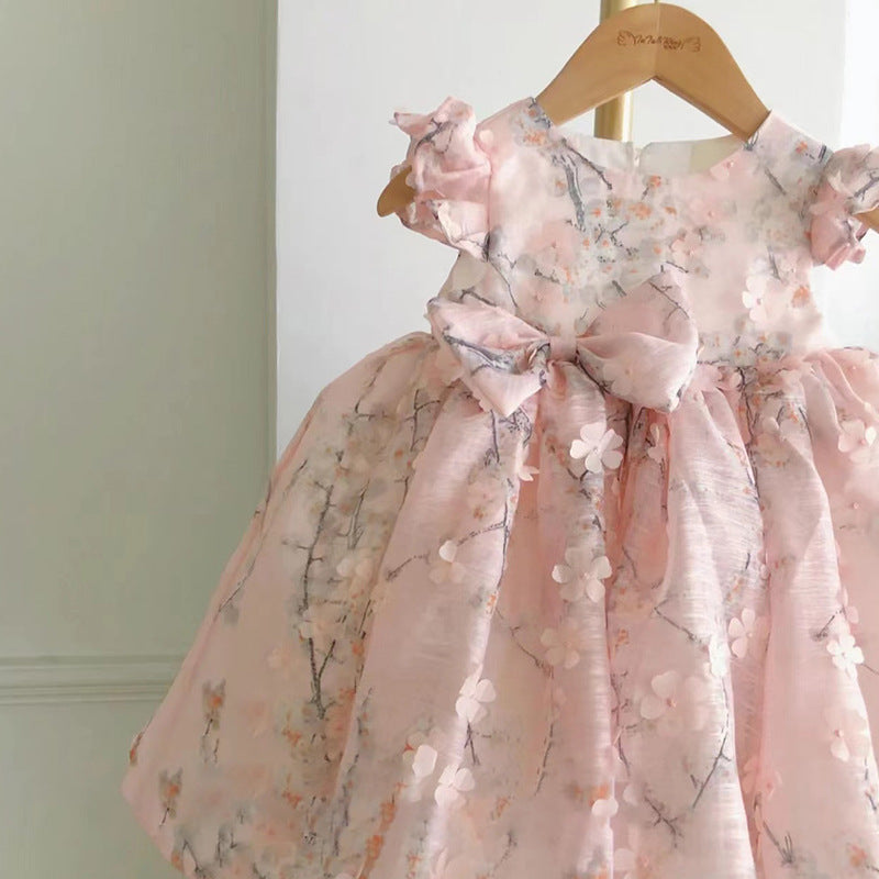 Elegant Baby Girls Flower Girl Dress - Toddler Pink Floral Party Dress for Weddings, Baptisms & Special Occasions
