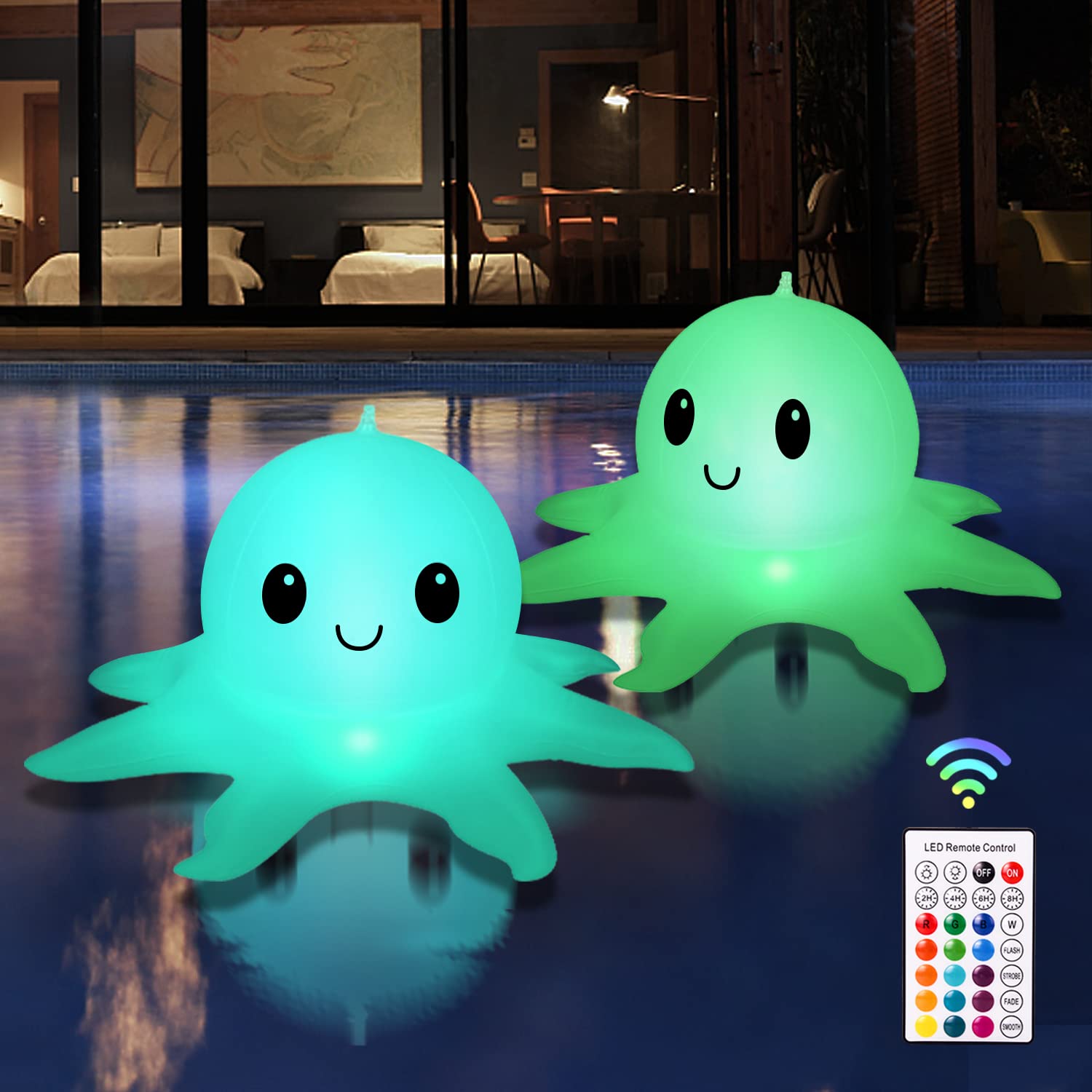 Solar Powered Floating Pool Lights - 2 Pack Octopus LED Lights with Remote, 16 RGB Color Changing Waterproof for Outdoor Pool, Garden, Pond & Party Decorations | Perfect for Night Swimming, Backyard Parties & Water Features
