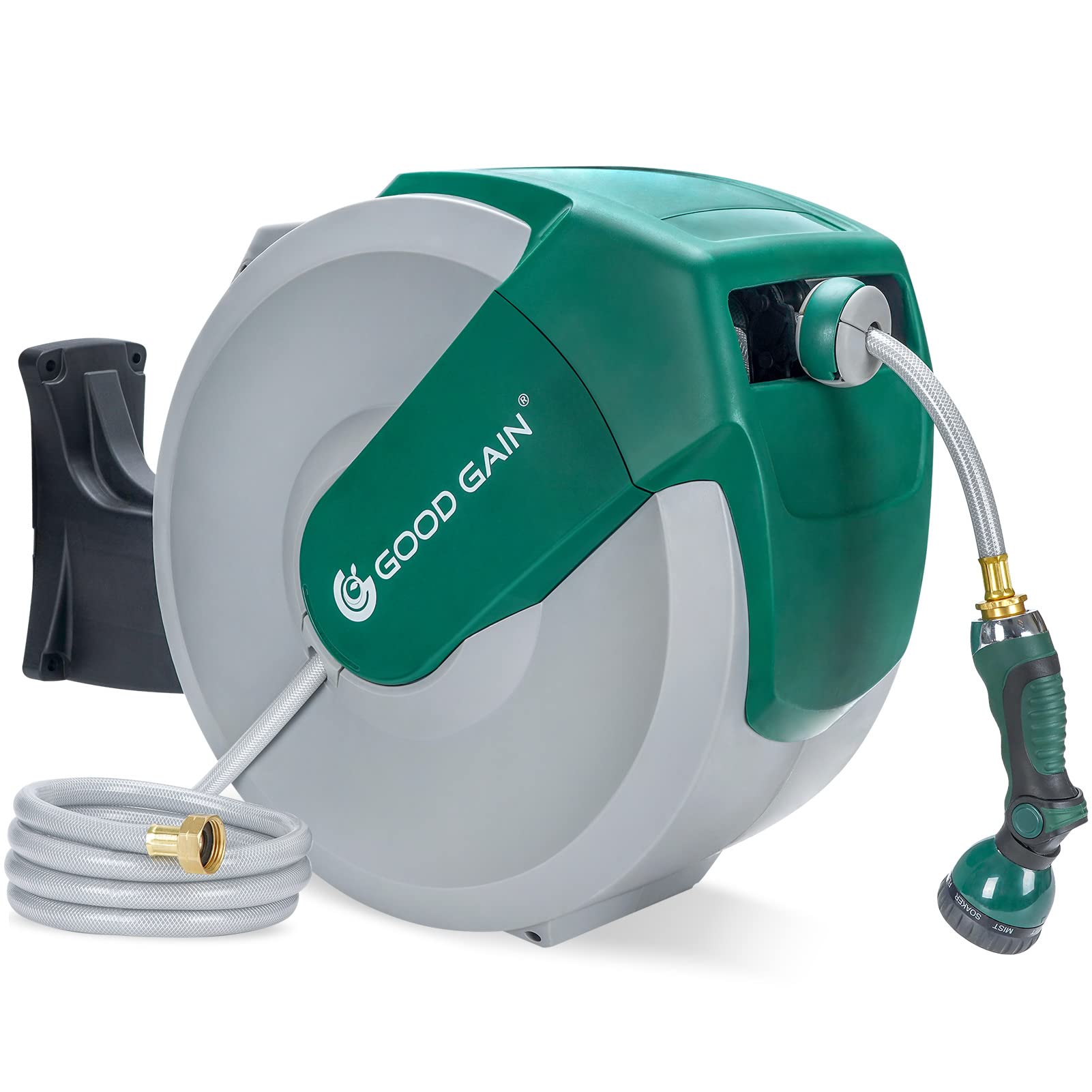 Retractable Hose Reel 115ft Auto Rewind with Nozzle - Wall Mounted for Yard Watering & Car Wash (Green)