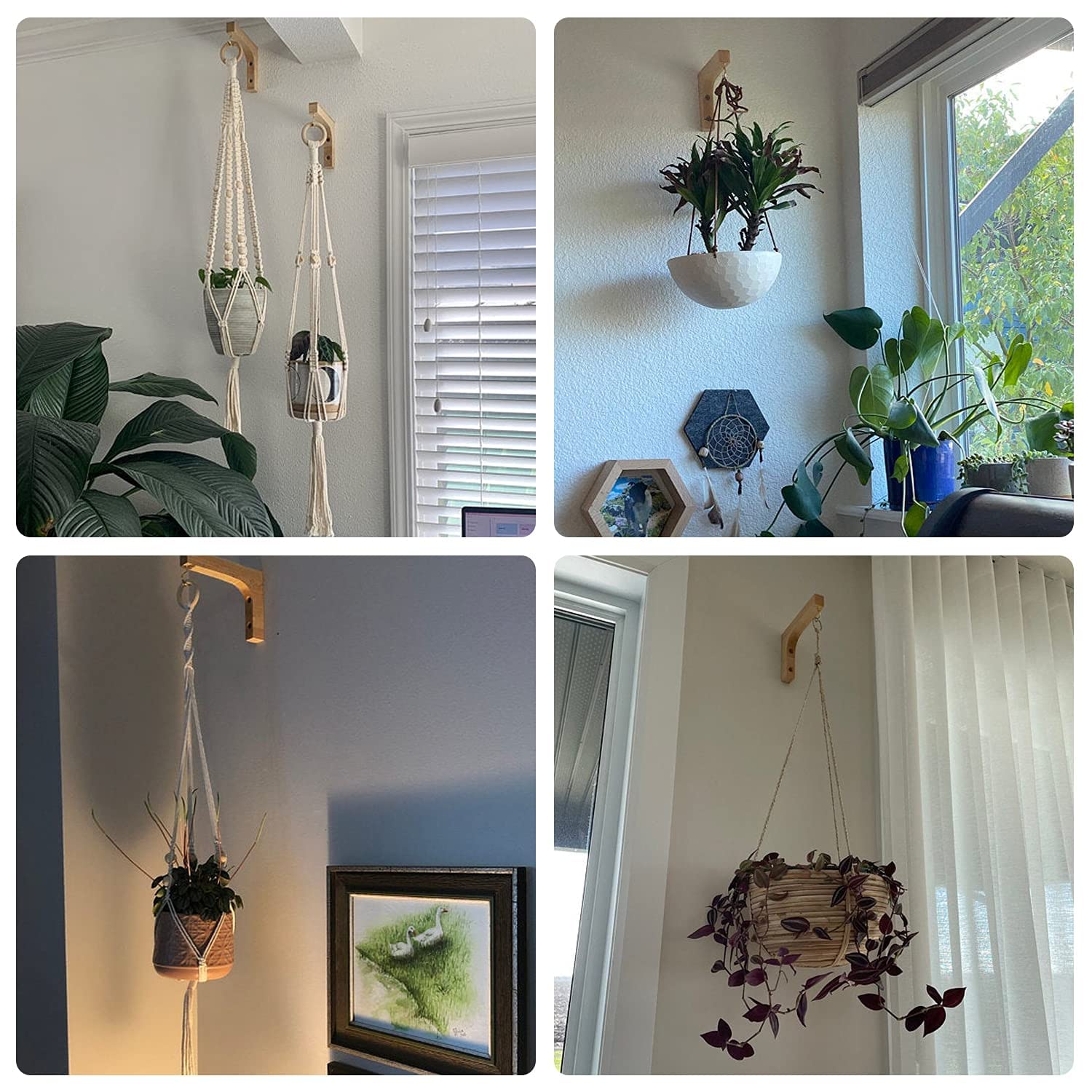 Jantens 2 Pack Wooden Hanging Plant Hooks - Indoor Plant Hangers for Flower Baskets, Pots, Wind Chimes & Lanterns - Perfect for Home Decor, Balcony & Garden Planters