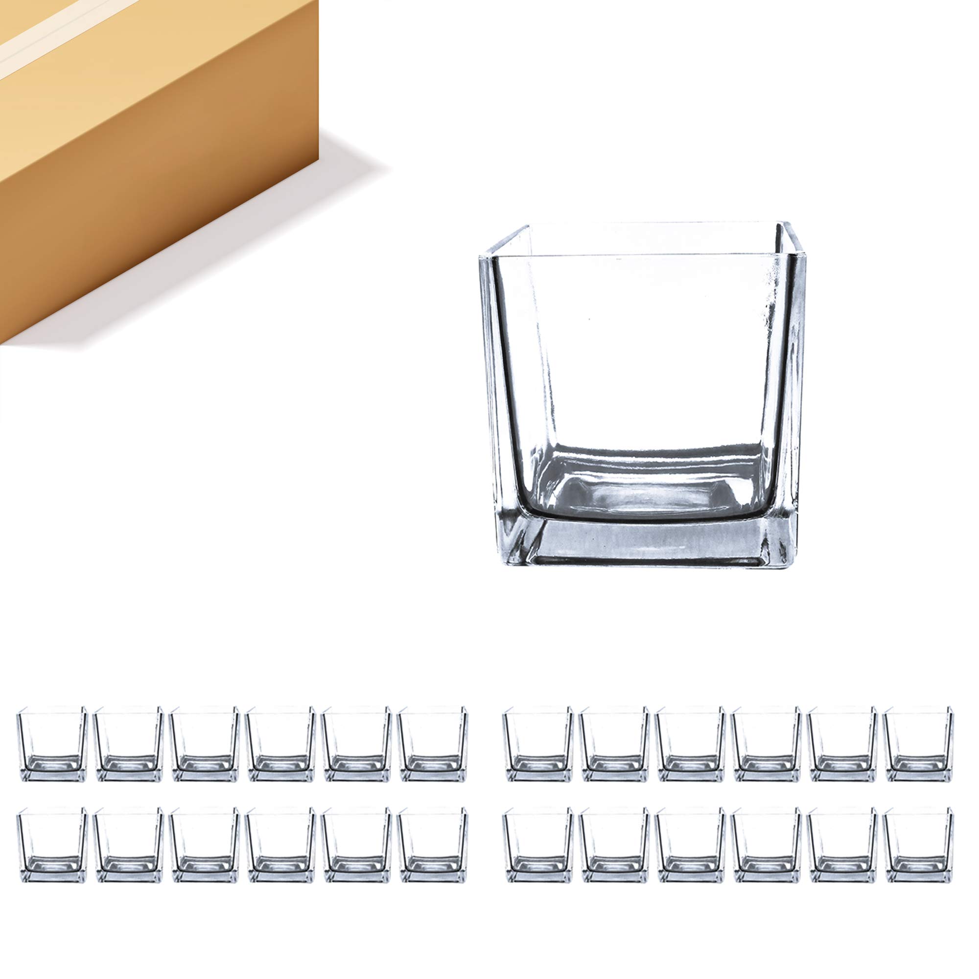Premium Clear Glass Cube Vase 4x4x4 Inches - Bulk Set of 24 for Wedding Centerpieces, Party Decor, Candle Holders, Floral Arrangements, Terrariums & Home/Office Decor - Elegant Utility Containers for Events & Storage