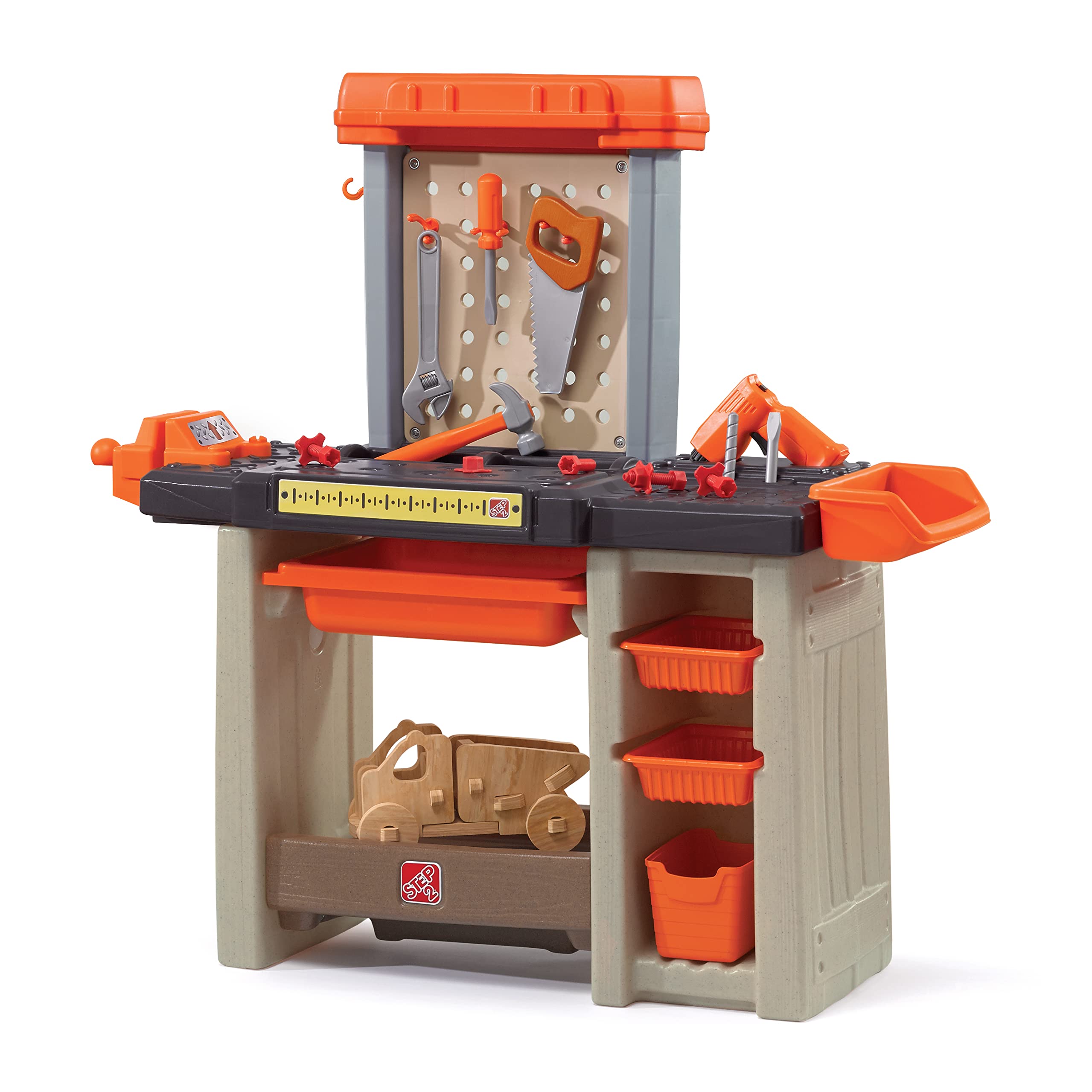Step2 Handyman Kids Workbench - Durable Plastic Indoor/Outdoor Toy Tool Bench with 35-Piece Accessories & Interactive Sounds for Toddlers 3+ Years | Pretend Play, DIY Projects, Early Learning & Outdoor Backyard Fun