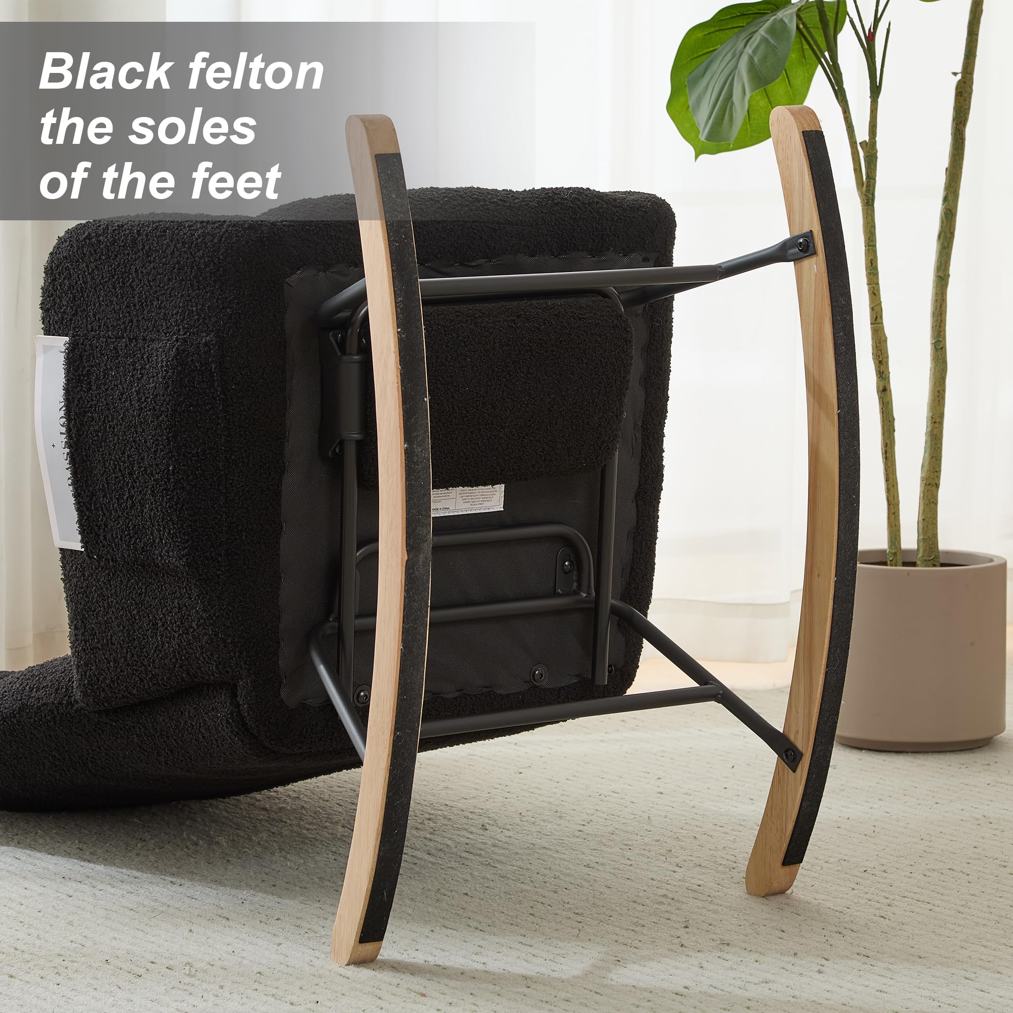 Comfy Teddy Upholstered Glider Rocker Chair with Footrest & High Backrest - Nursery Rocking Armchair with Side Pocket for Living Room, Bedroom, Office (Large Black) | Perfect for Nursing, Reading & Relaxing