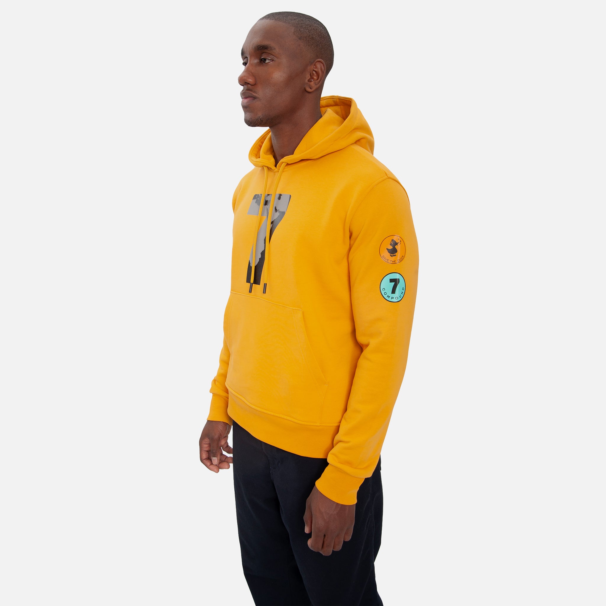 COMPOUND X SAVE THE DUCK 7 Hoodie - Yellow & Black Color Block | Waterproof Winter Jacket for Outdoor Activities & Urban Fashion