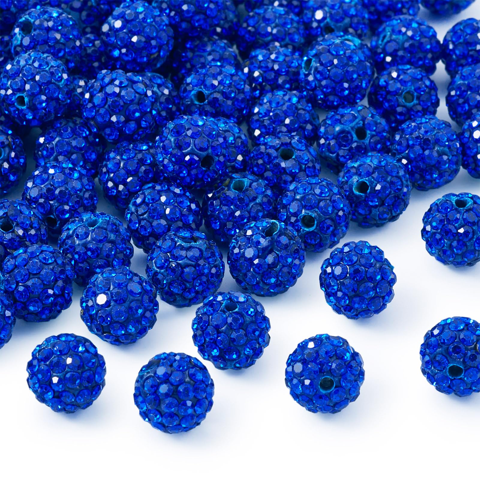 FASHEWELRY 100Pcs Blue Clay Sapphire Rhinestone Beads - Round Disco Ball Czech Crystal Spacer Beads for DIY Jewelry Making, Bracelets, Necklaces & Craft Projects (Perfect for Parties, Weddings & Gift Making)