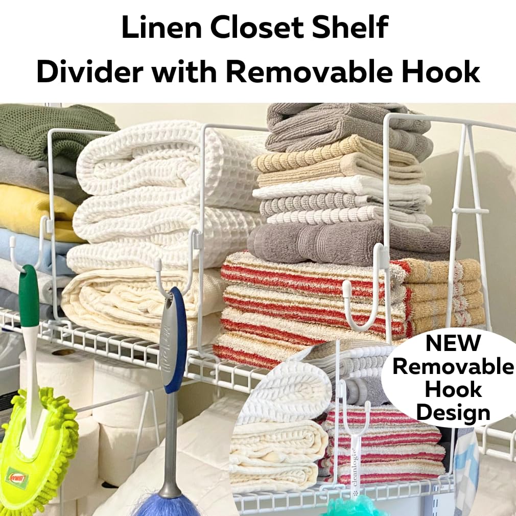 Evelots 4-Pack Wire Shelf Dividers - 12 Inch Tall Closet Organizers with Removable Hooks for Home & Office Storage - No Tools Needed - Sturdy Coated Steel Shelf Separators | Perfect for Pantry, Closet, Garage & Office Organization