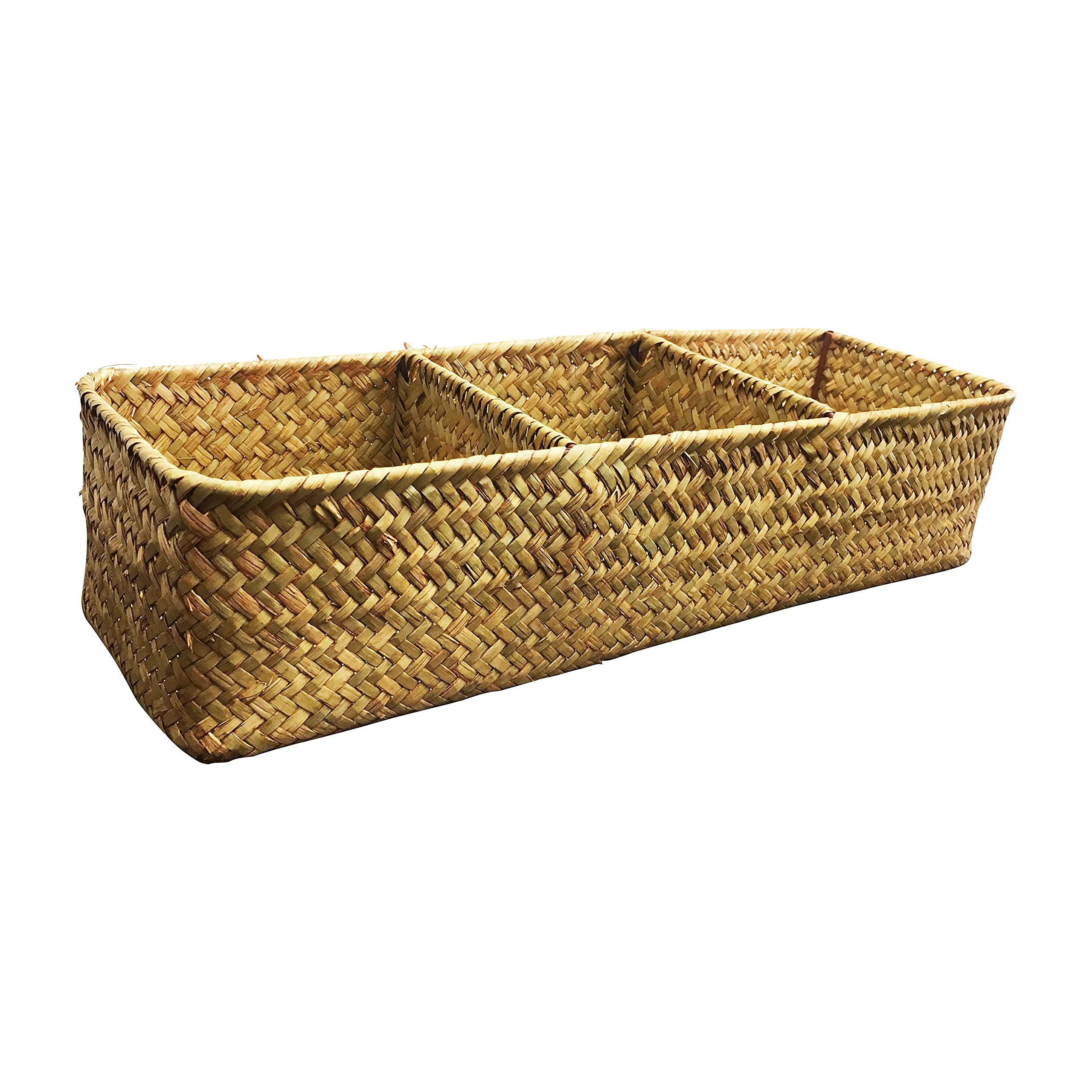 Natural Woven Seagrass Storage Basket - Rectangular Water Hyacinth Home Organizer Bin (Brown) | Perfect for Living Room, Bedroom & Bathroom Organization