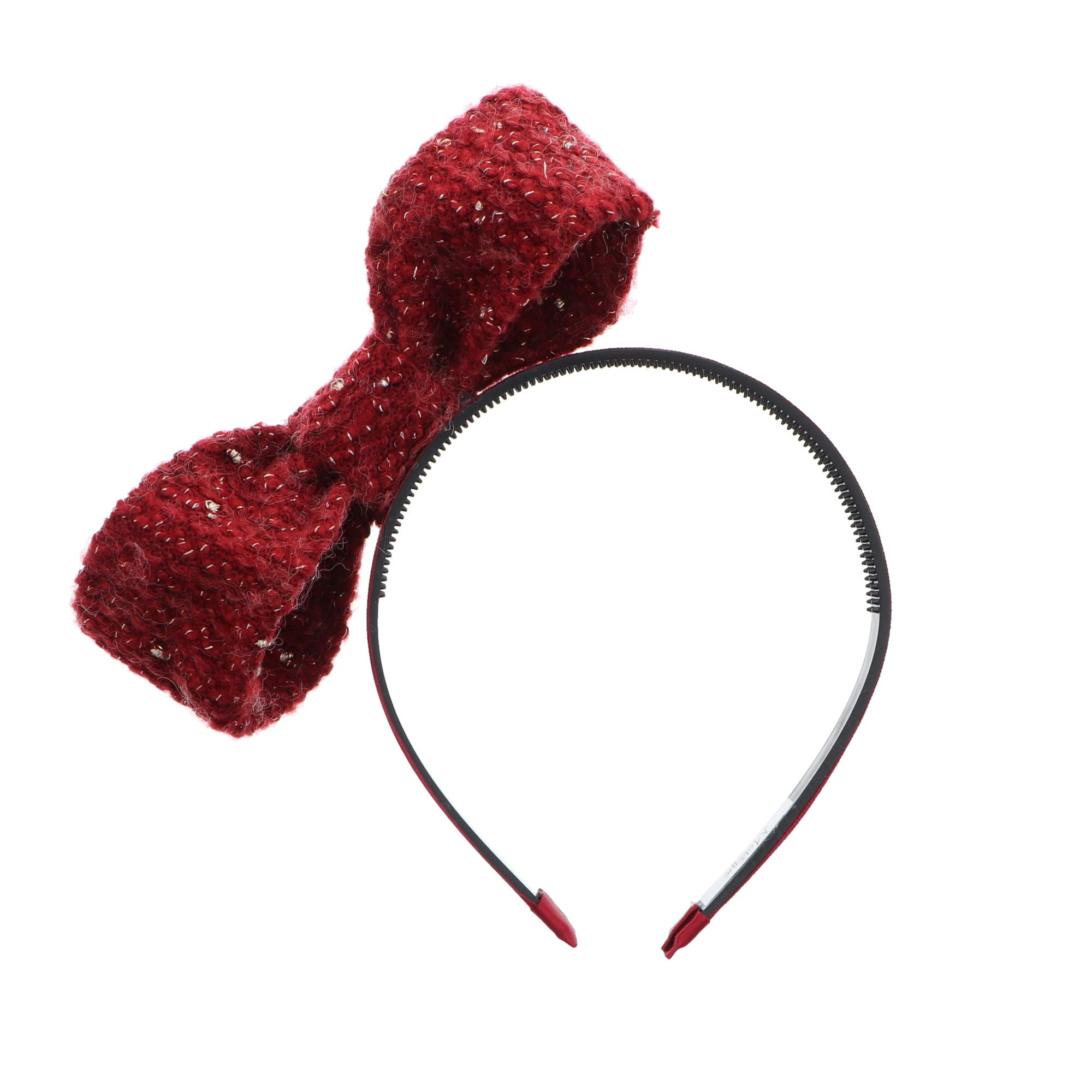 Red Metallic Tweed Wire Bow Girls Hard Headband for Holidays - Perfect for Christmas, Parties, and Special Occasions