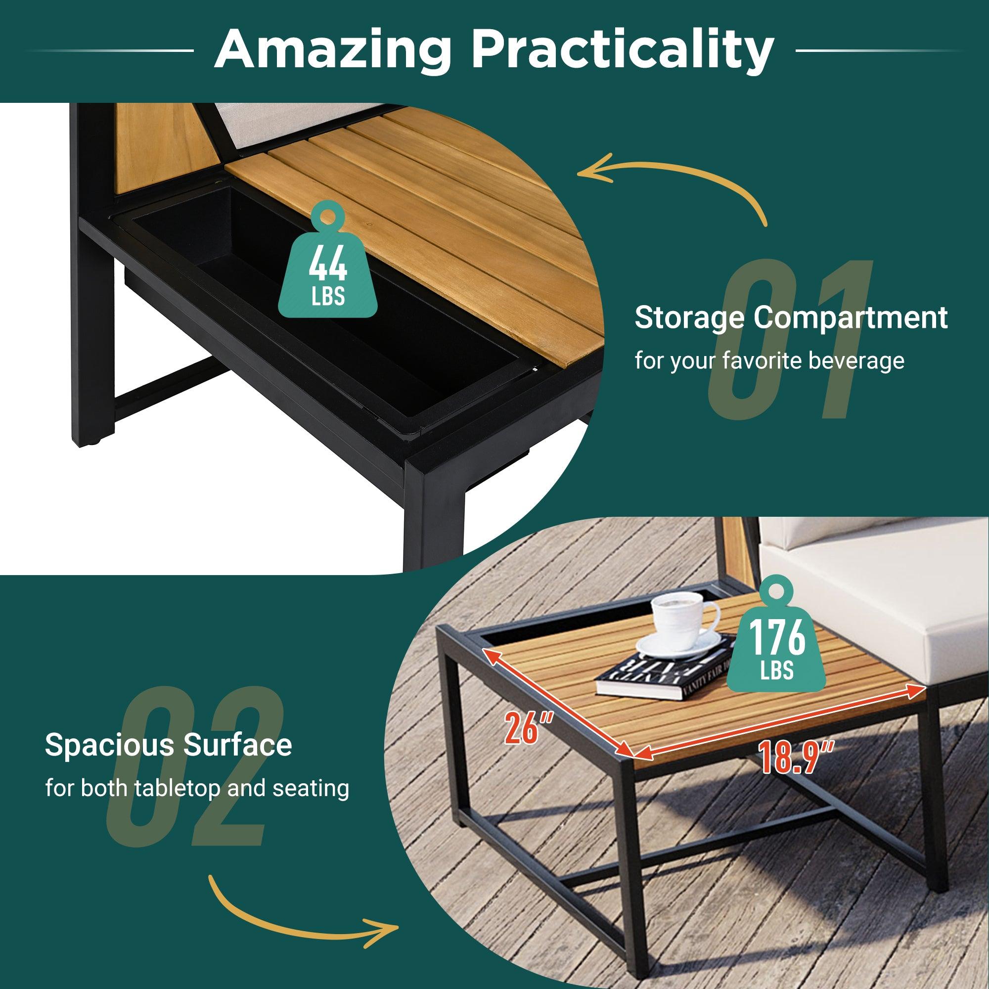 4-Piece Outdoor Patio Furniture Set with Loveseats & Waterproof Cushions - Durable Iron Wood Design for Garden, Backyard, Poolside - Perfect for Relaxing, Entertaining & Outdoor Dining