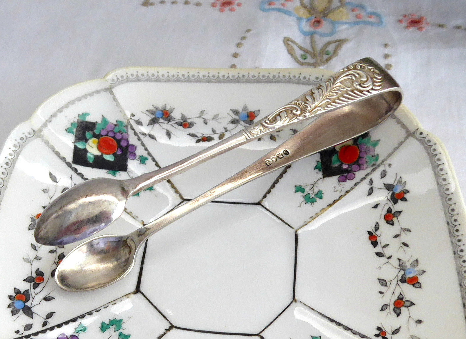 Antique Edwardian English Sugar Tongs with Spoon Ends & Fancy Feather Sides (1900-1910) - Perfect for Vintage Tea Parties, Victorian Decor, and Silverware Collectors