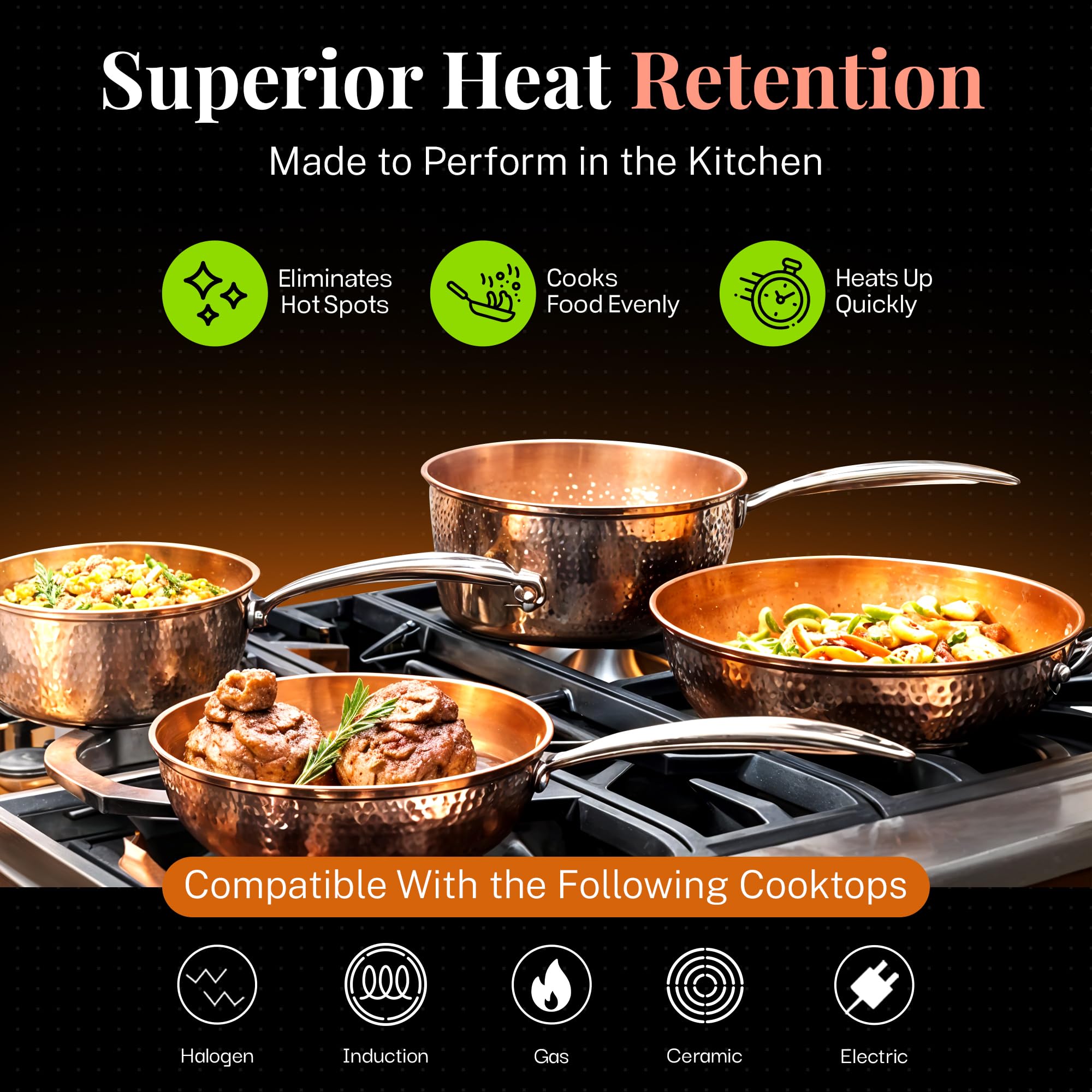 GOTHAM STEEL Hammered 15-Piece Ceramic Nonstick Cookware Set - Copper Pots and Pans Kitchen Set with Utensils, Deep Cookware for Frying, Boiling & Sauteing | Oven & Dishwasher Safe, PFOA-Free Non-Toxic Cookware for Healthy Cooking | Perfect for Family Meals, Entertaining & Everyday Kitchen Use