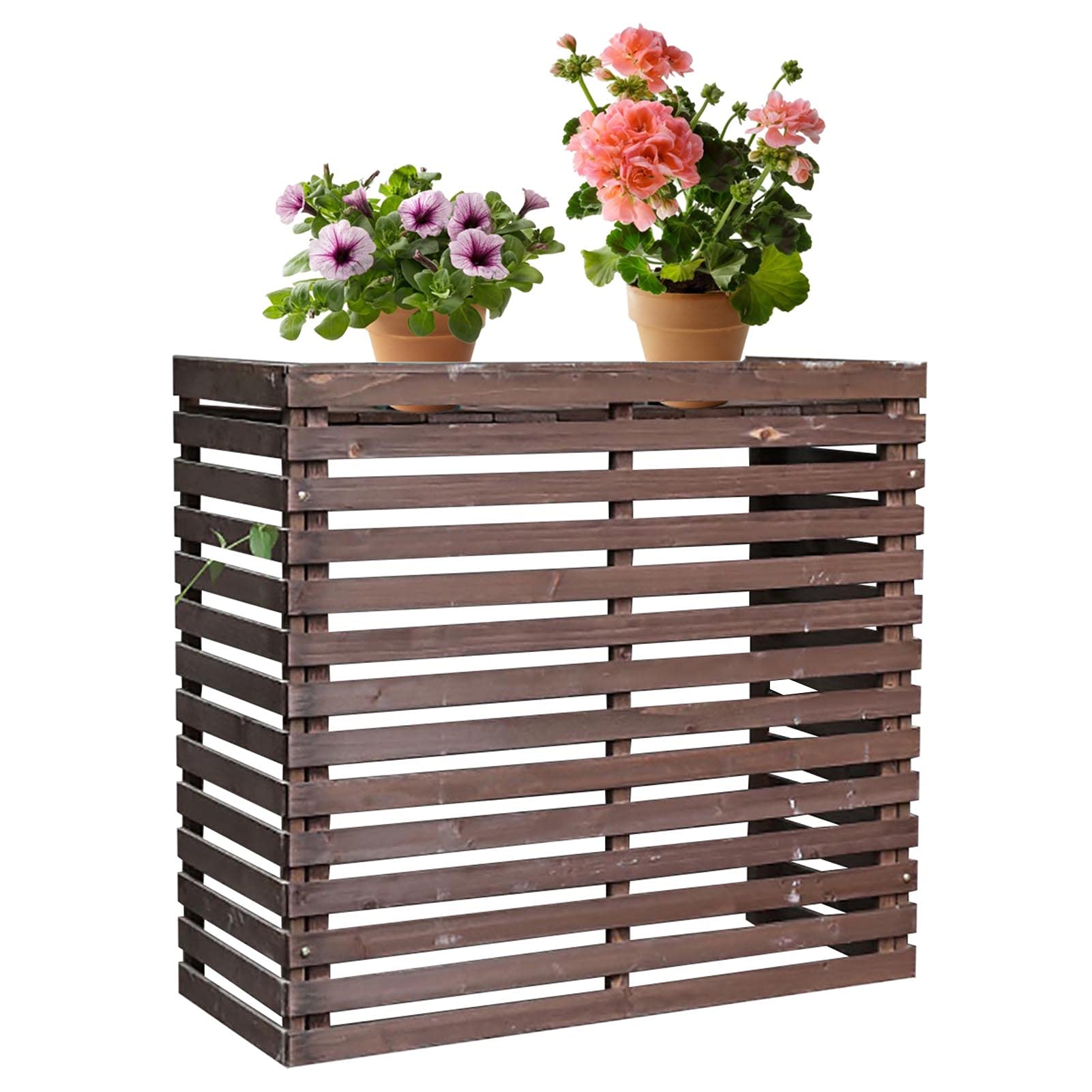 Solid Wood Plant Stand for Indoor & Outdoor Use - Balcony Decor, Flower Holder, Side Table & Gardening Workstation - Hides Air Conditioner Units (Brown) - Perfect for Home, Office & Patio Decor