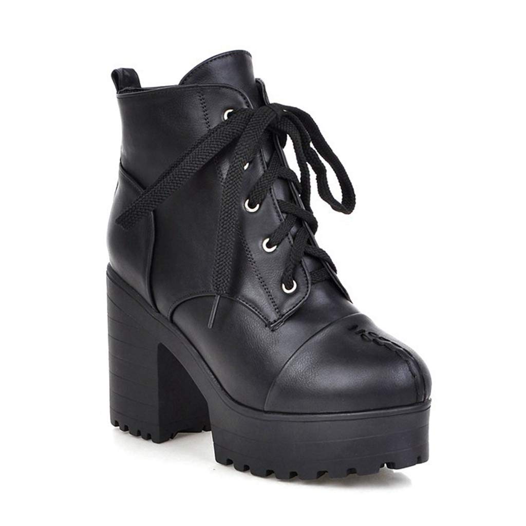 Mioke Women's Round Toe Platform Ankle Boots - Lace Up High Heel Dressy Booties for Casual Walking & Office Wear | Comfortable Fashion Shoes for Fall & Winter Outfits