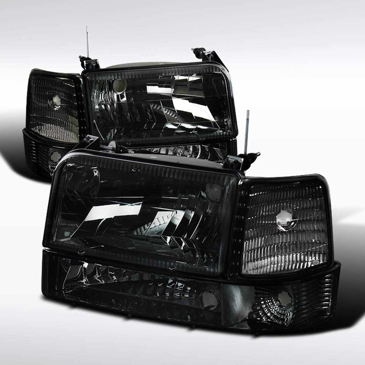 Autozensation Smoke Tinted Headlights & Bumper Lights Compatible with Ford F150 F250 F350 1992-1996 & Bronco - Left+Right Pair Assembly - Upgrade Your Truck's Style for Night Driving & Off-Road Adventures