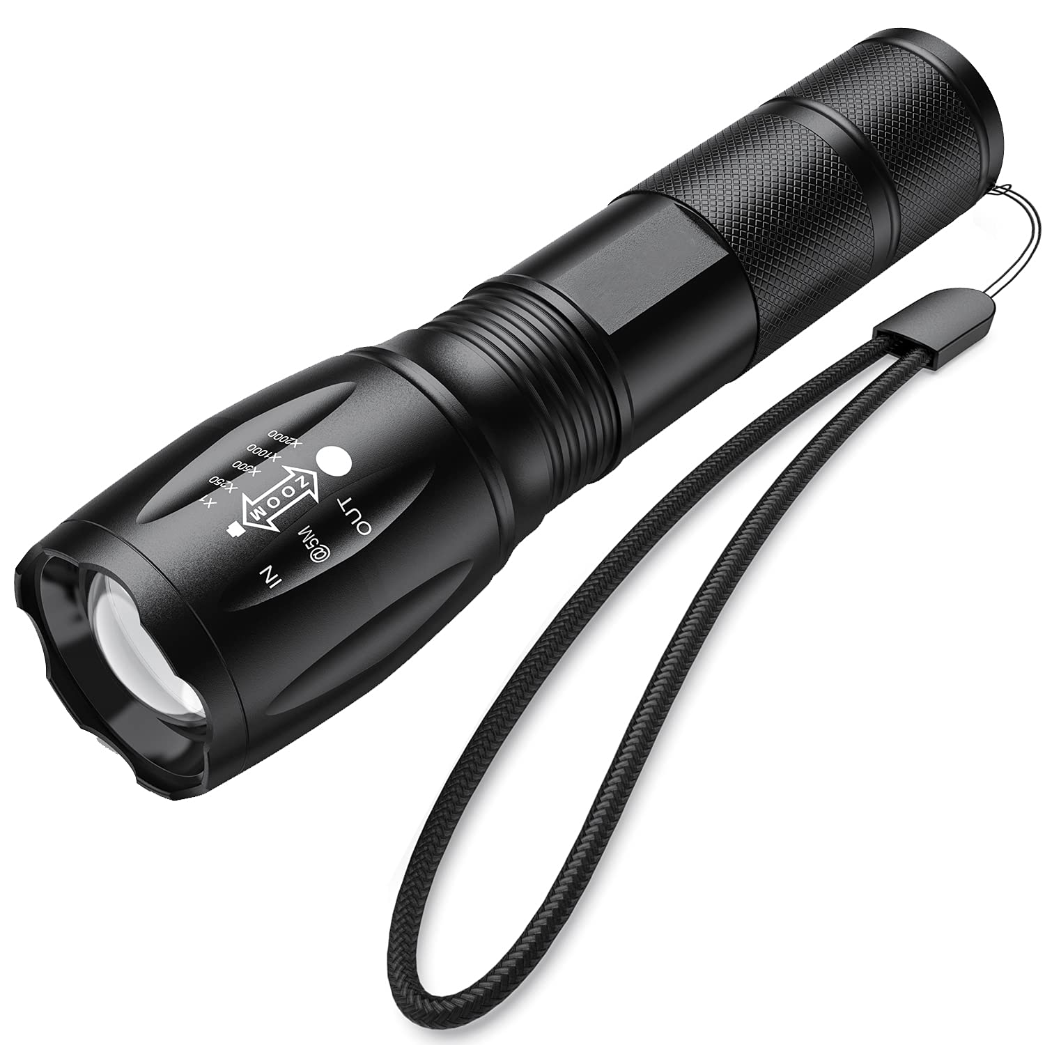 Qisebin LED Tactical Flashlight S1000 - 5 Mode Zoomable Waterproof Flashlight for Camping, Hiking, Emergency & Outdoor Activities | Handheld Torch with Adjustable Focus (Batteries Not Included) - Black