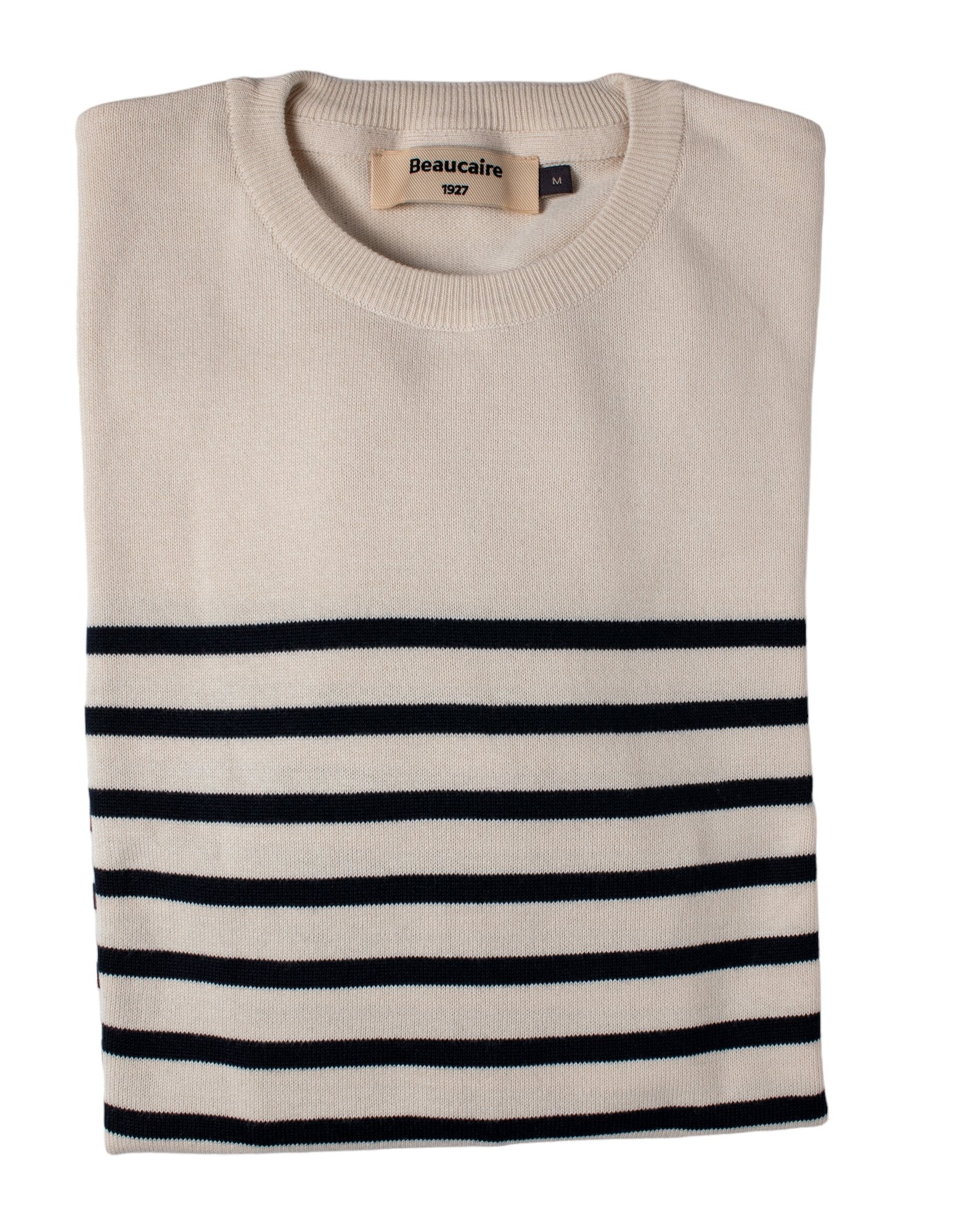 BEAUCAIRE Women's Cotton Breton Striped Sweater in Ecru - Casual Long Sleeve Knit Top for Fall & Winter Outfits
