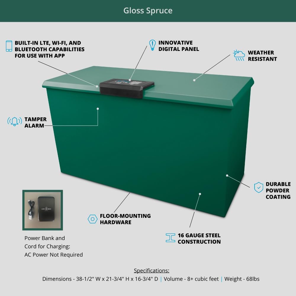 Smart Parcel Locker with LTE/Wi-Fi/Bluetooth - Secure Locking Mailbox for Package Deliveries - Large Green Outdoor Package Drop Box - Ideal for Homes, Apartments & Offices