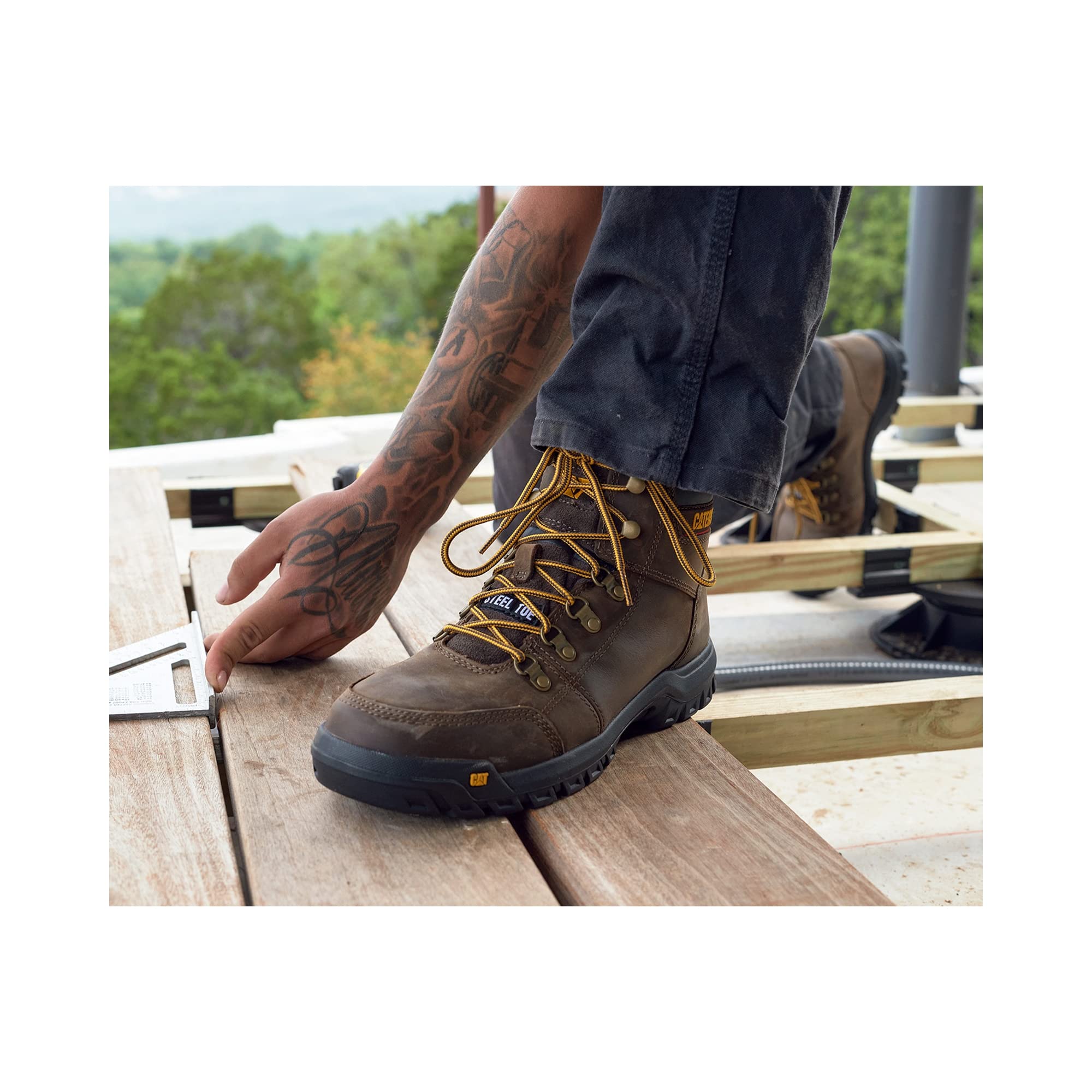 Cat Footwear Men's Outline Steel Toe Work Boot - Durable Safety Shoes for Construction, Warehouse & Outdoor Work | Slip Resistant & Comfortable Work Boots for Men