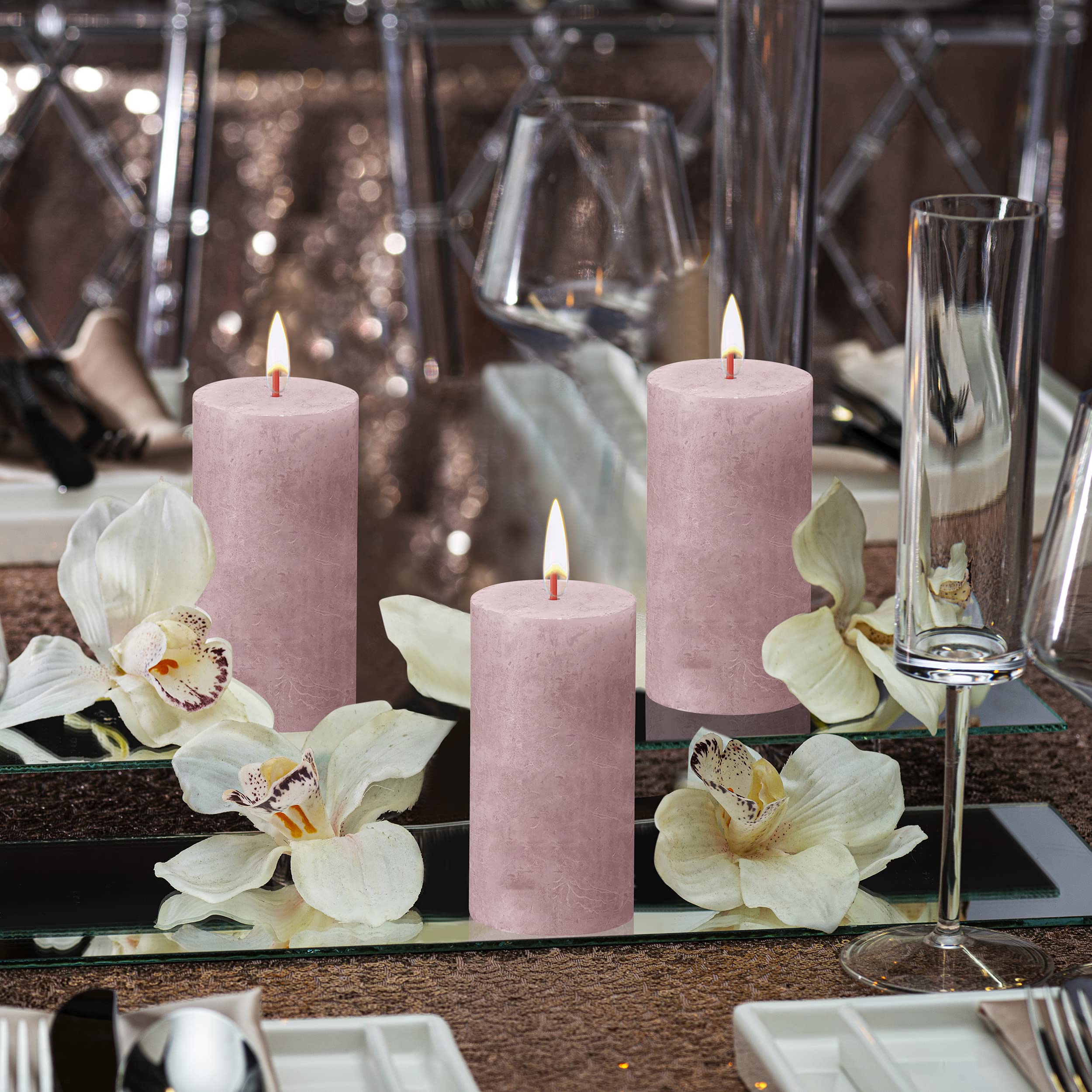 BOLSIUS 4 Pack Ash Rose Rustic Pillar Candles - 2 X 4 Inches - Premium European Quality Unscented Dripless Smokeless Candles with Natural Plant-Based Wax - 30 Hour Burn Time for Wedding, Party, Home Décor & Romantic Ambiance