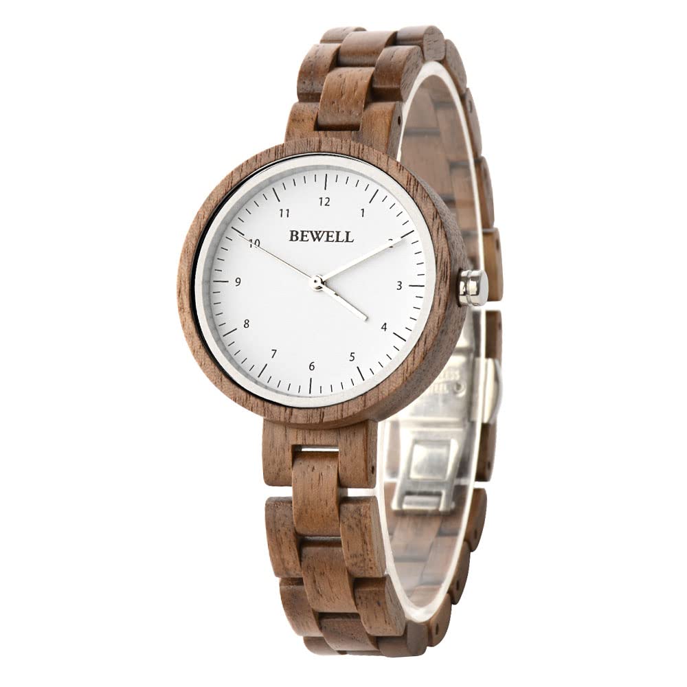 BEWELL Women's Wooden Watches - Handmade Lightweight Adjustable Wooden Band Quartz Wristwatch - Perfect for Casual Wear, Office & Outdoor Activities
