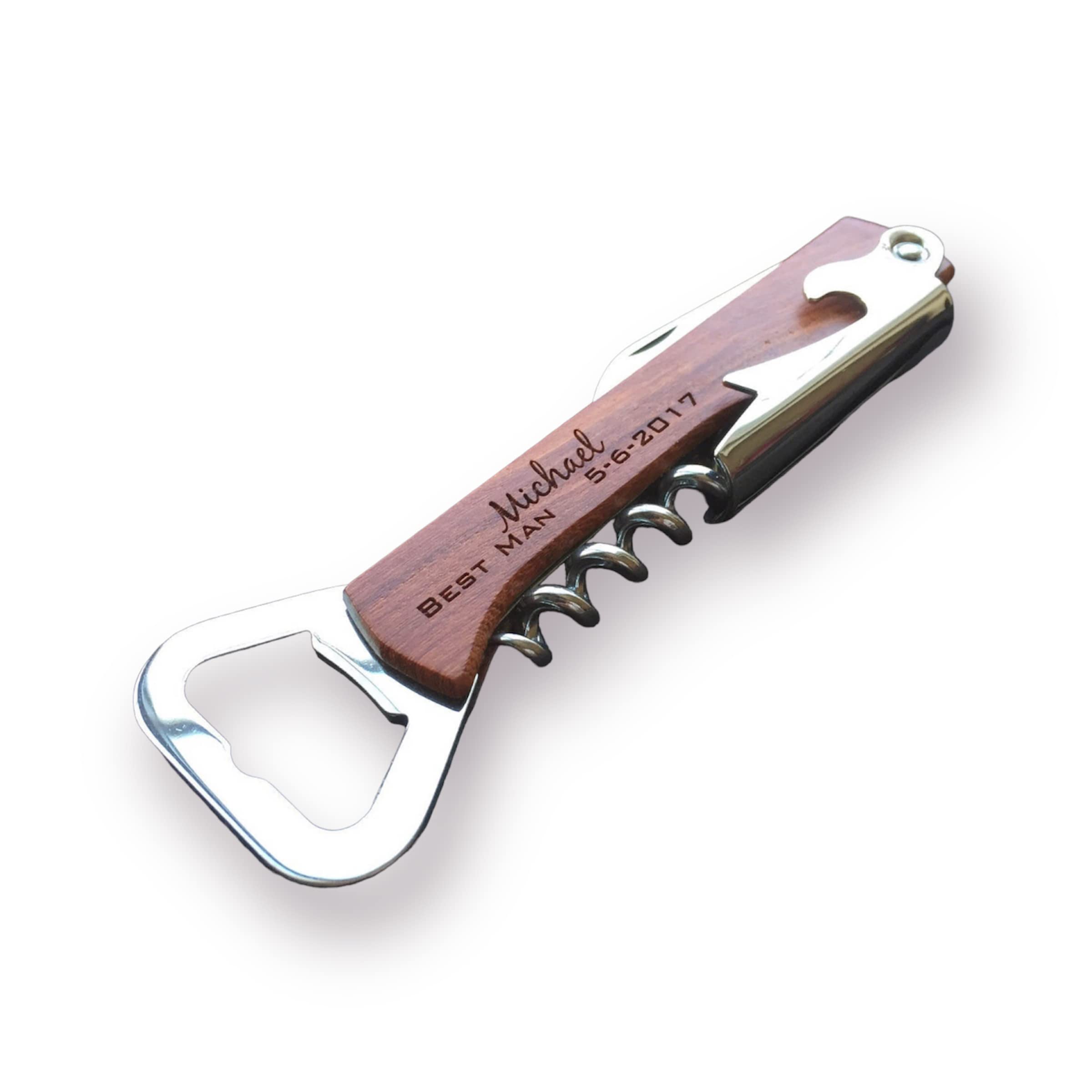 Personalized Engraved Wooden Corkscrew Bottle Opener - Custom Laser Engraved Wine Opener for Groomsmen Gifts, Wedding Favors & Home Bar Accessories - Perfect for Wine Lovers, Housewarming & Anniversary Gifts