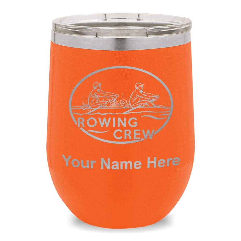 Personalized Engraved Wine Glass Tumbler for Rowing Crew - Orange - Perfect for Team Celebrations, Regattas & Gifts