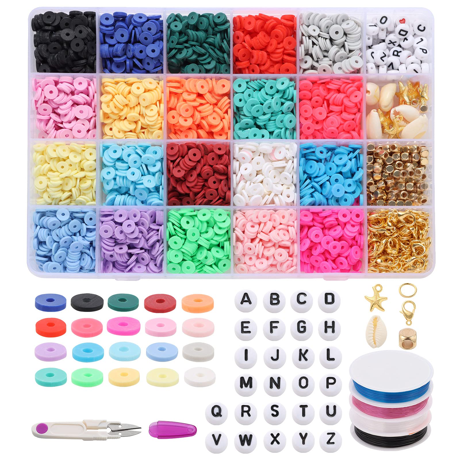 4880 Pcs 6mm Clay Beads for Jewelry Making - 20 Vibrant Colors with 2 Alphabet Beads Kits & 4 Rolls Elastic Strings - Perfect for DIY Bracelets, Necklaces, and Kids Crafts (Great for Parties, Gifts & Art Projects)
