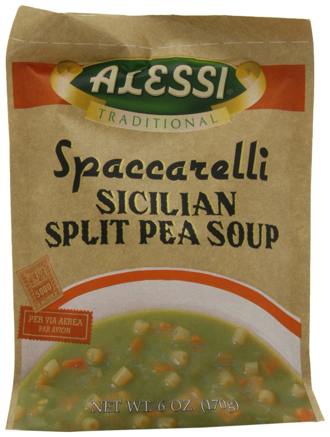 Alessi Traditional Sicilian Split Pea Soup 6oz (Pack of 2) - Authentic Italian Soup for Quick Meals & Gourmet Dining