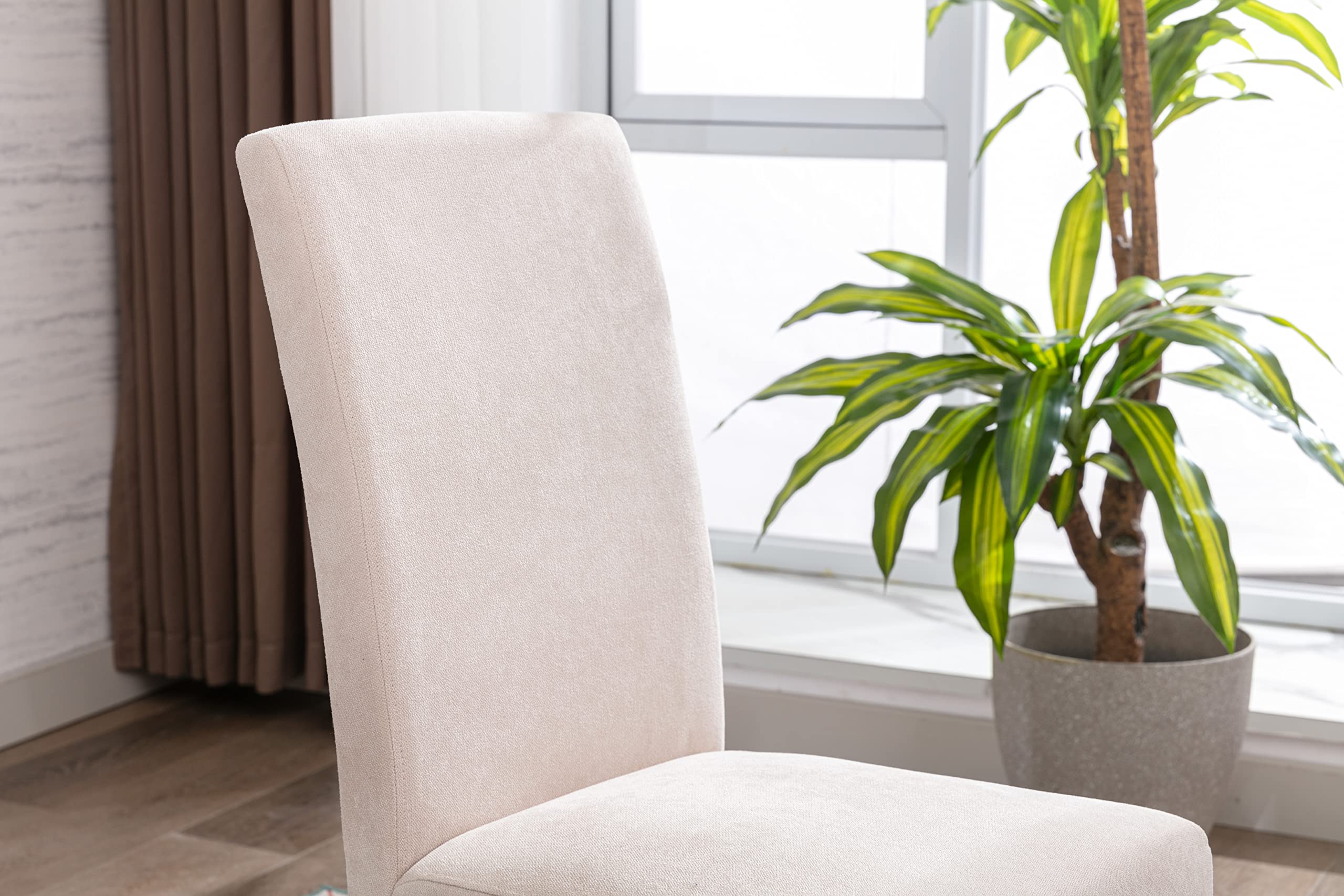 GOTMINSI Upholstered Fabric Dining Chairs Set of 2 - Padded Parson Chairs with Solid Wood Legs & Silver Nail Trim, Beige | Perfect for Kitchen, Dining Room & Living Room Seating